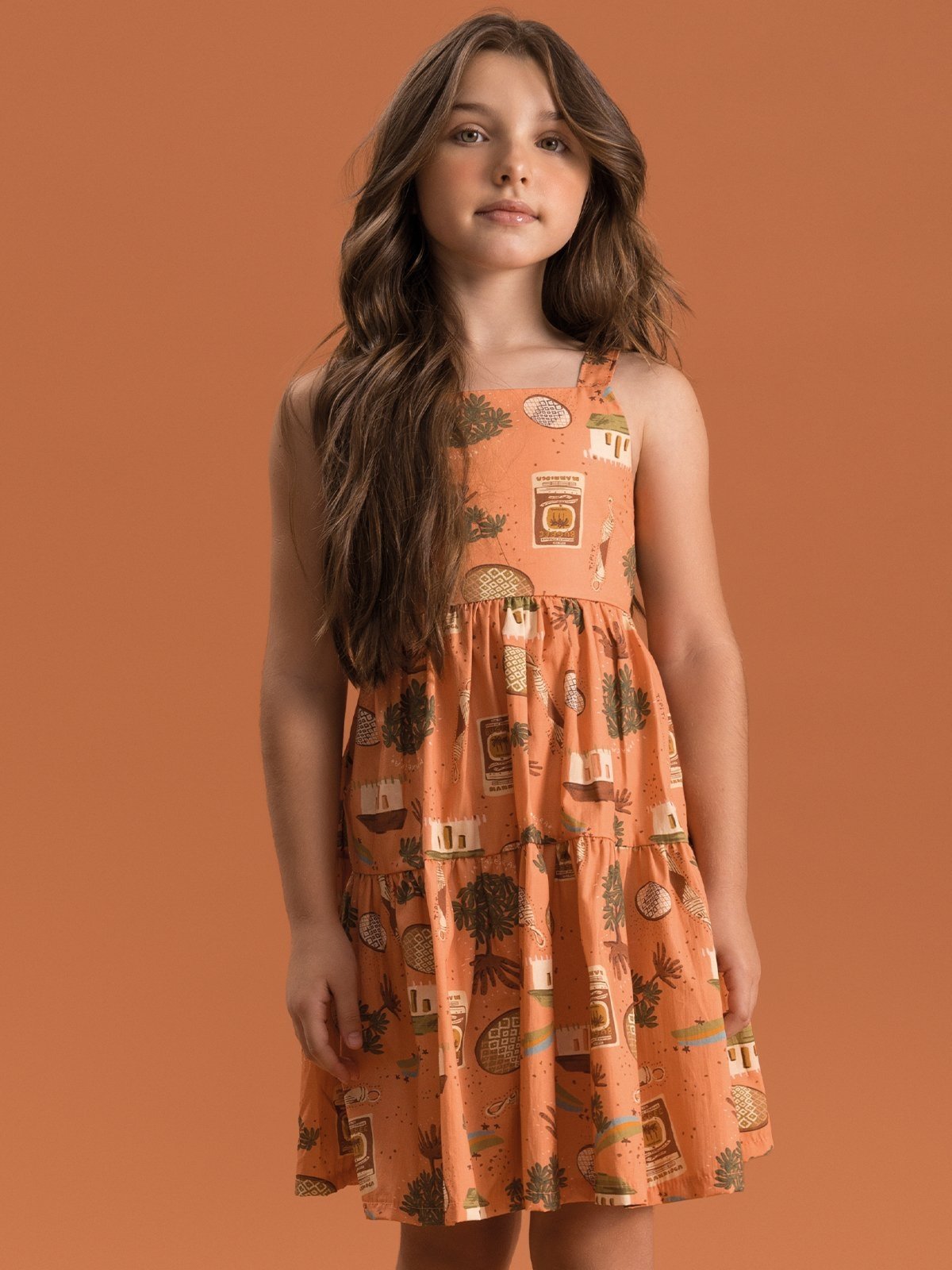 Vista 3 Infantil - Vestido Bugbee em Tricoline Digital c/ Abertura nas Costas estampado Bugbee estampado