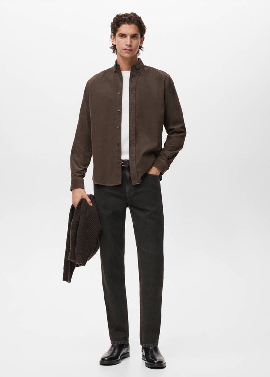 Camisa Masculina Mango Clássica Marrom