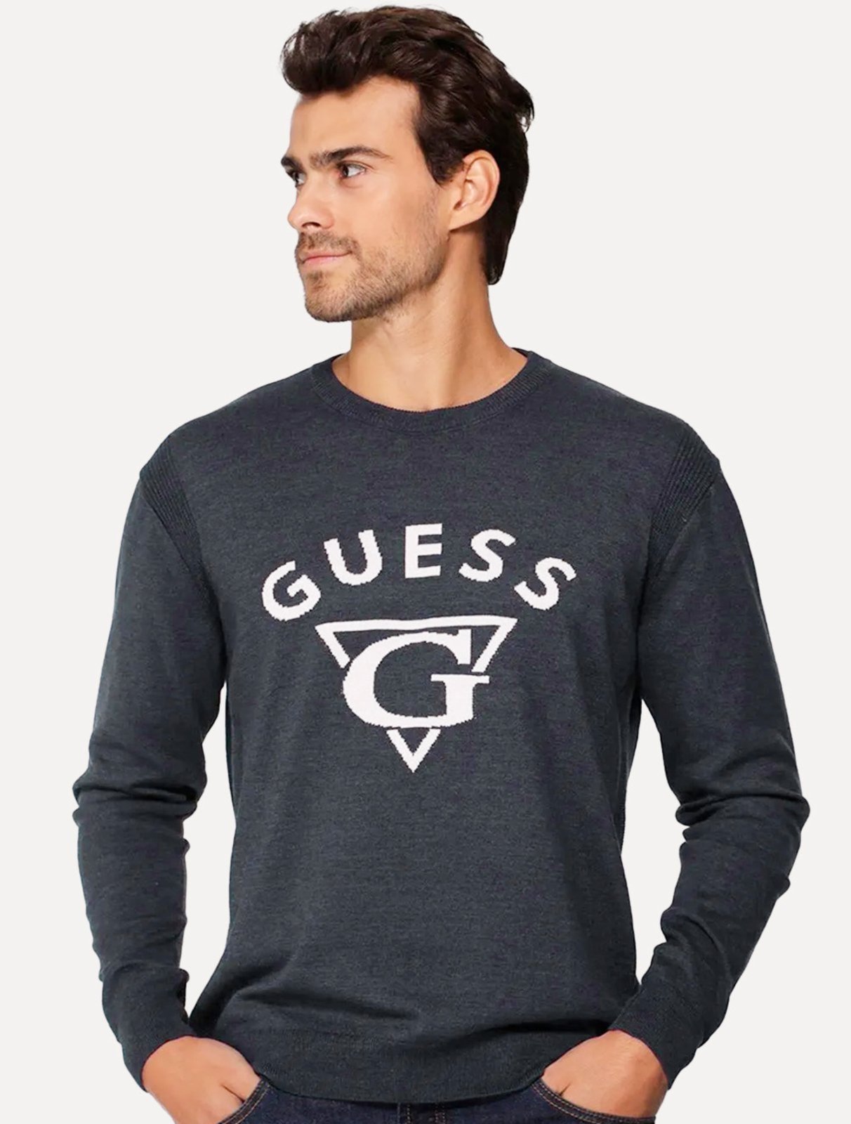 Blusa Guess Masculina Tricot Pullover Triangulo Azul Marinho