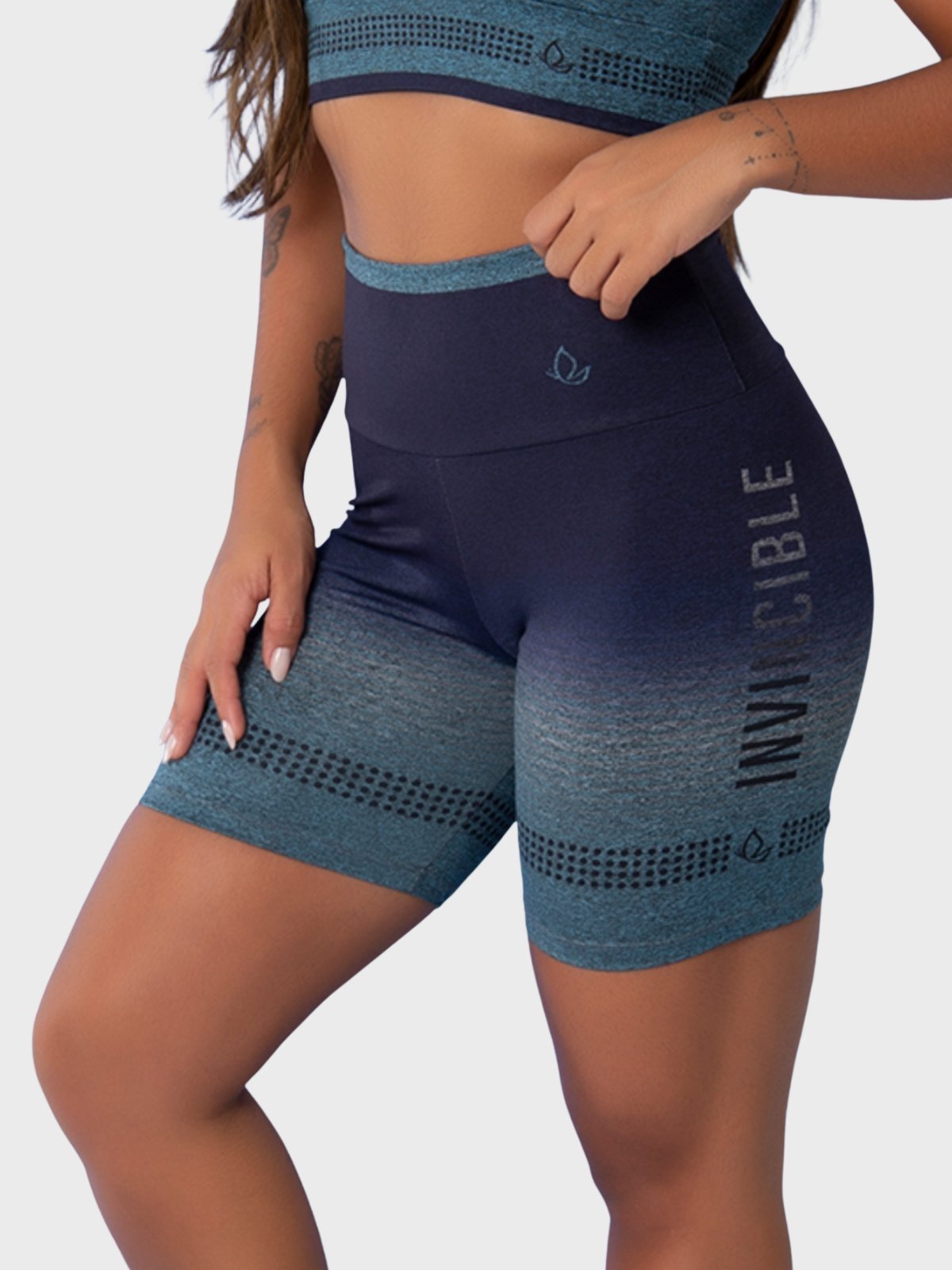 Short Fitness Tarelles Cintura Alta Estampado Azul