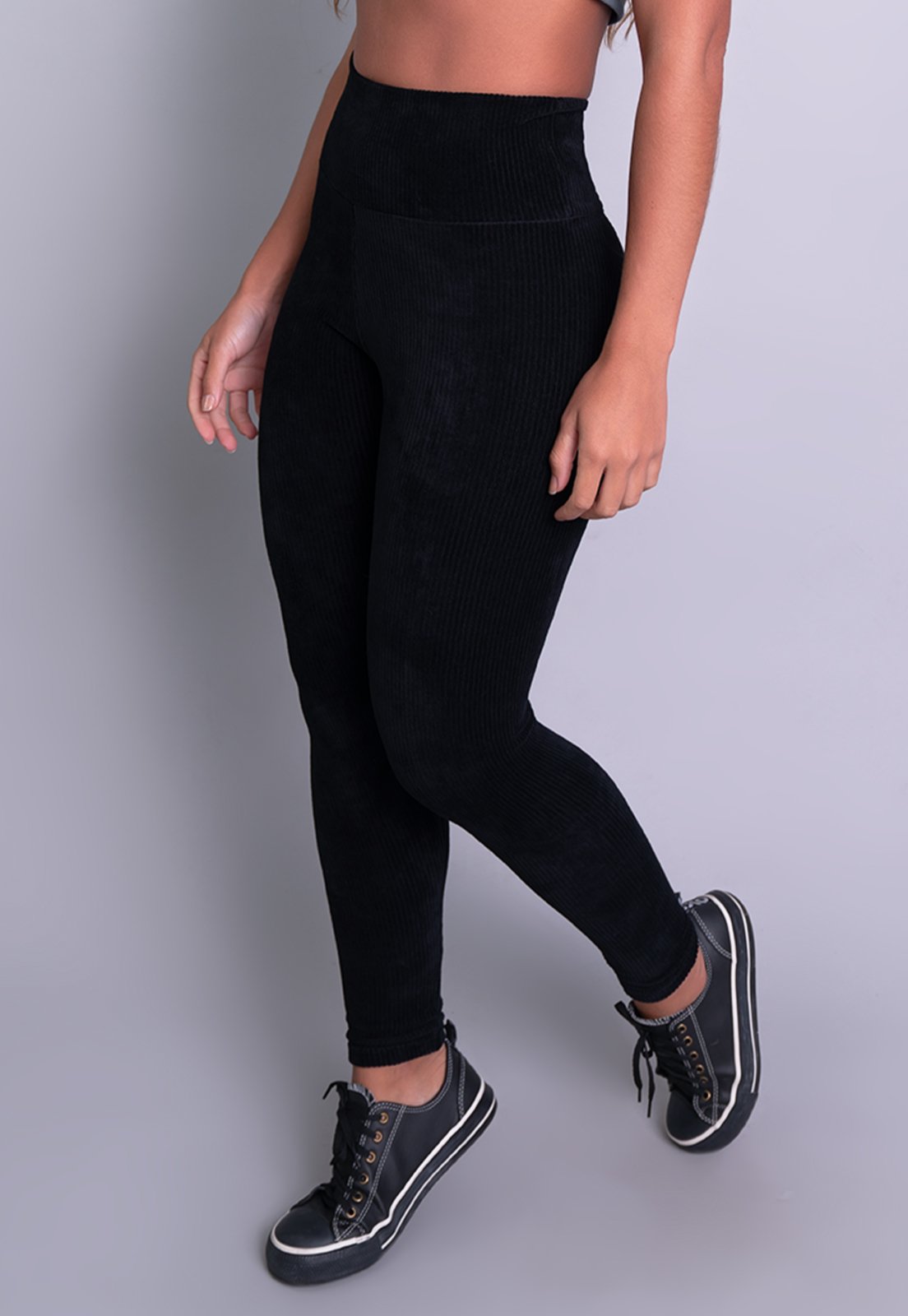 Calça Legging MVB Modas Veludo Cotelê Cintura Alta Preta