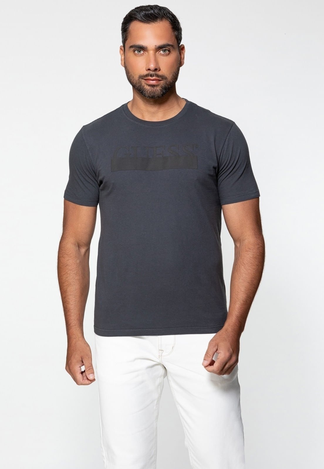 Camiseta Guess Silk Emborrachado Cinza