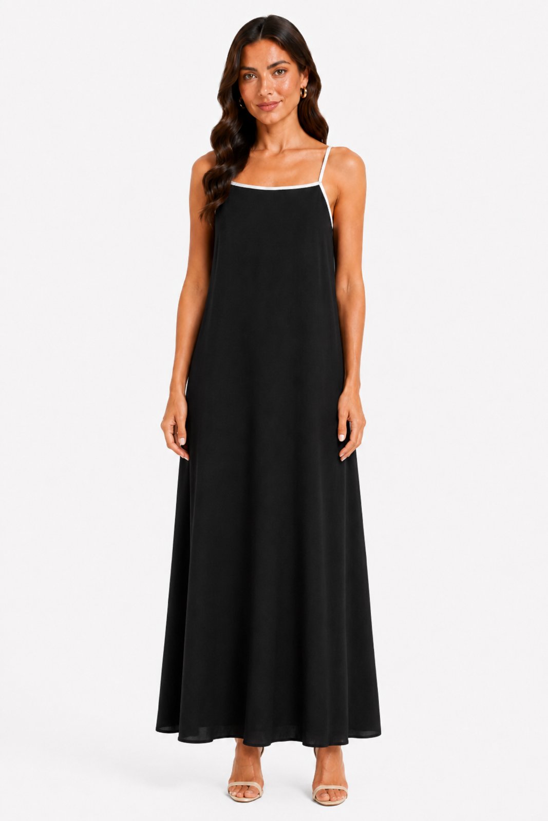 Vestido Longo D Bell Outlet Fashion Alças Finas Preto