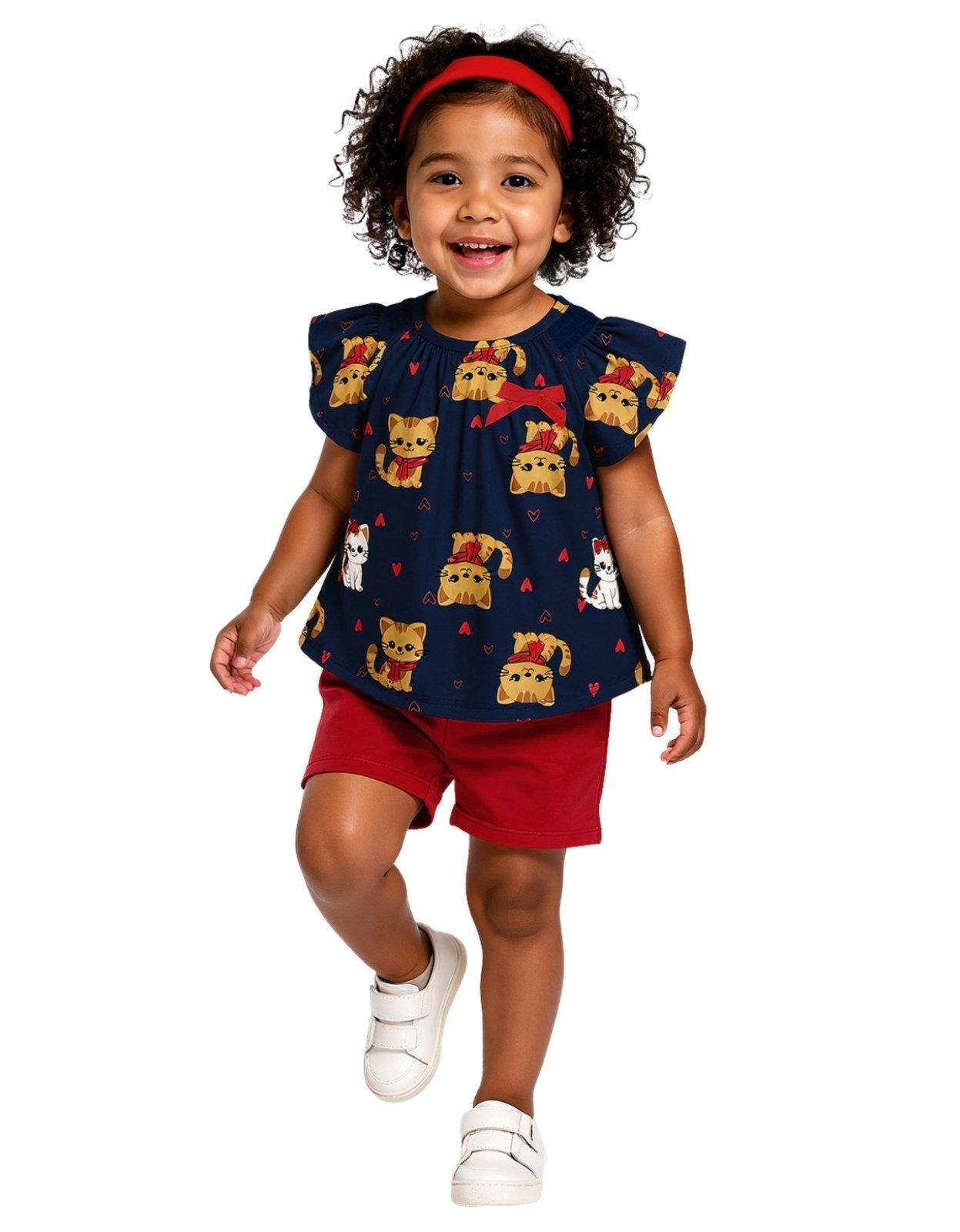 Vista 2 Infantil - Conjunto 2pçs Blusa e Short Kyly Gatinho Laços azul marinho Kyly azul marinho