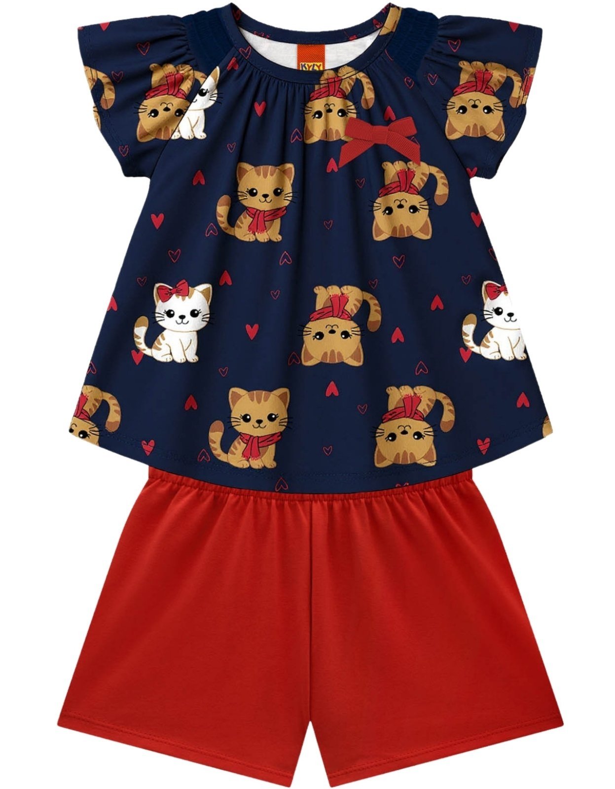Vista 3 Infantil - Conjunto 2pçs Blusa e Short Kyly Gatinho Laços azul marinho Kyly azul marinho
