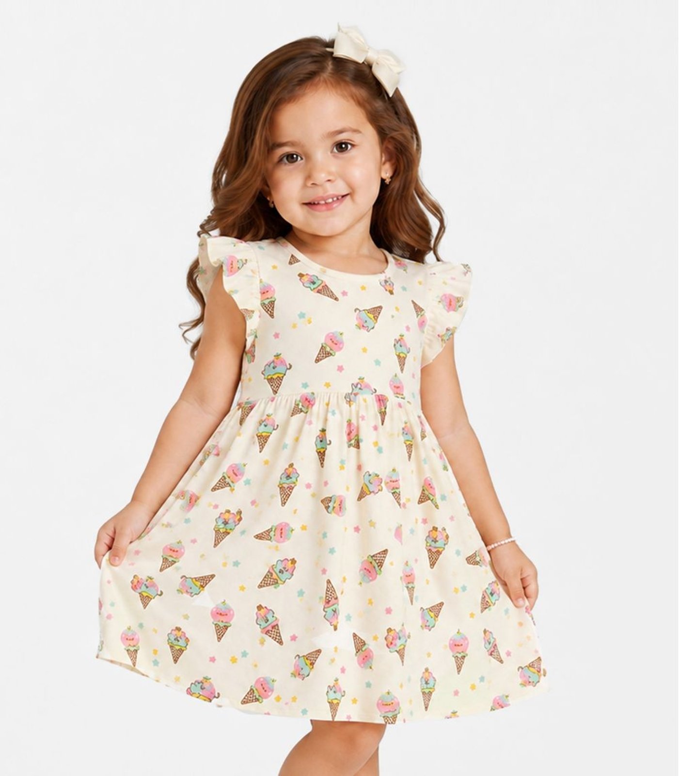 Vestido Feminino Estampado Em Malha Cotton Select Bege