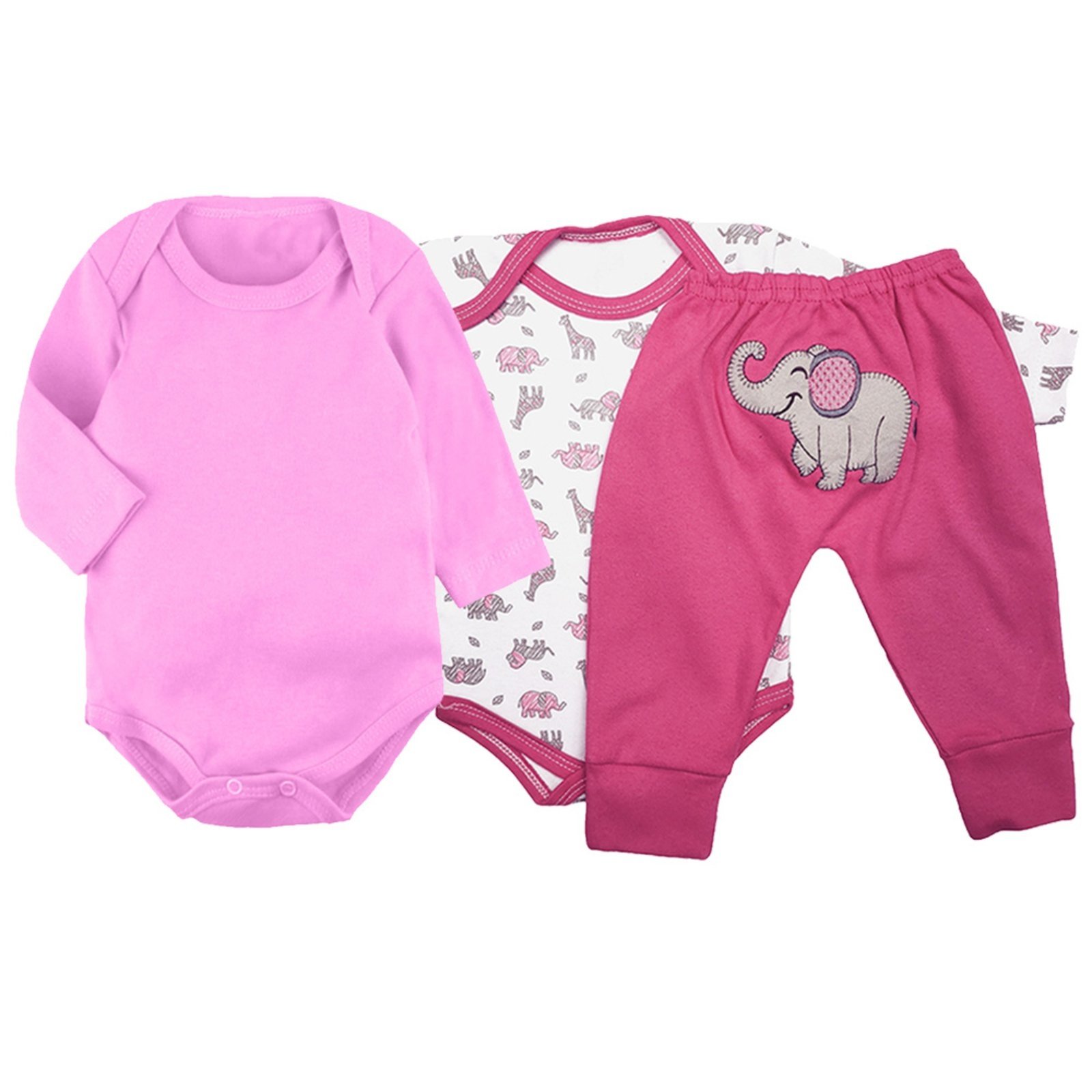 Infantil – Roupa de Saída de Maternidade Menina Menino Kit 3 Peças Rosa