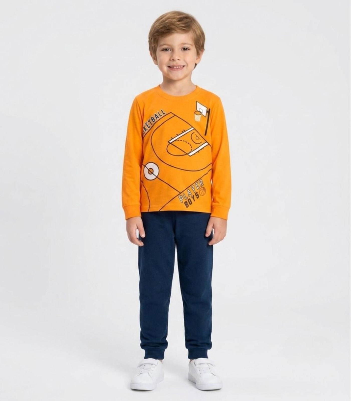 Infantil - Conjunto Menino Blusa Longa E Calça Kappes Laranja