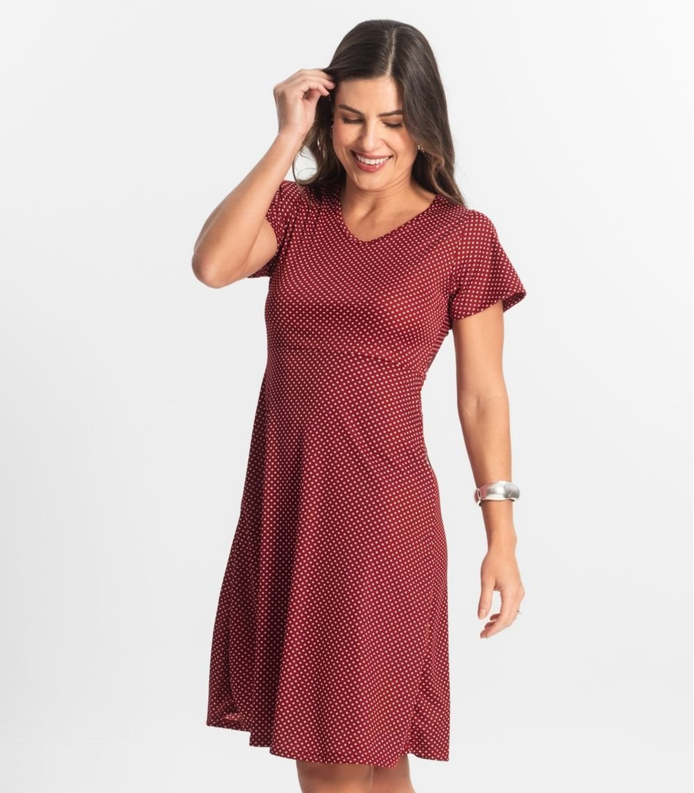 Vista 3 Vestido Feminino Evasê Estampado Select vermelho Select vermelho