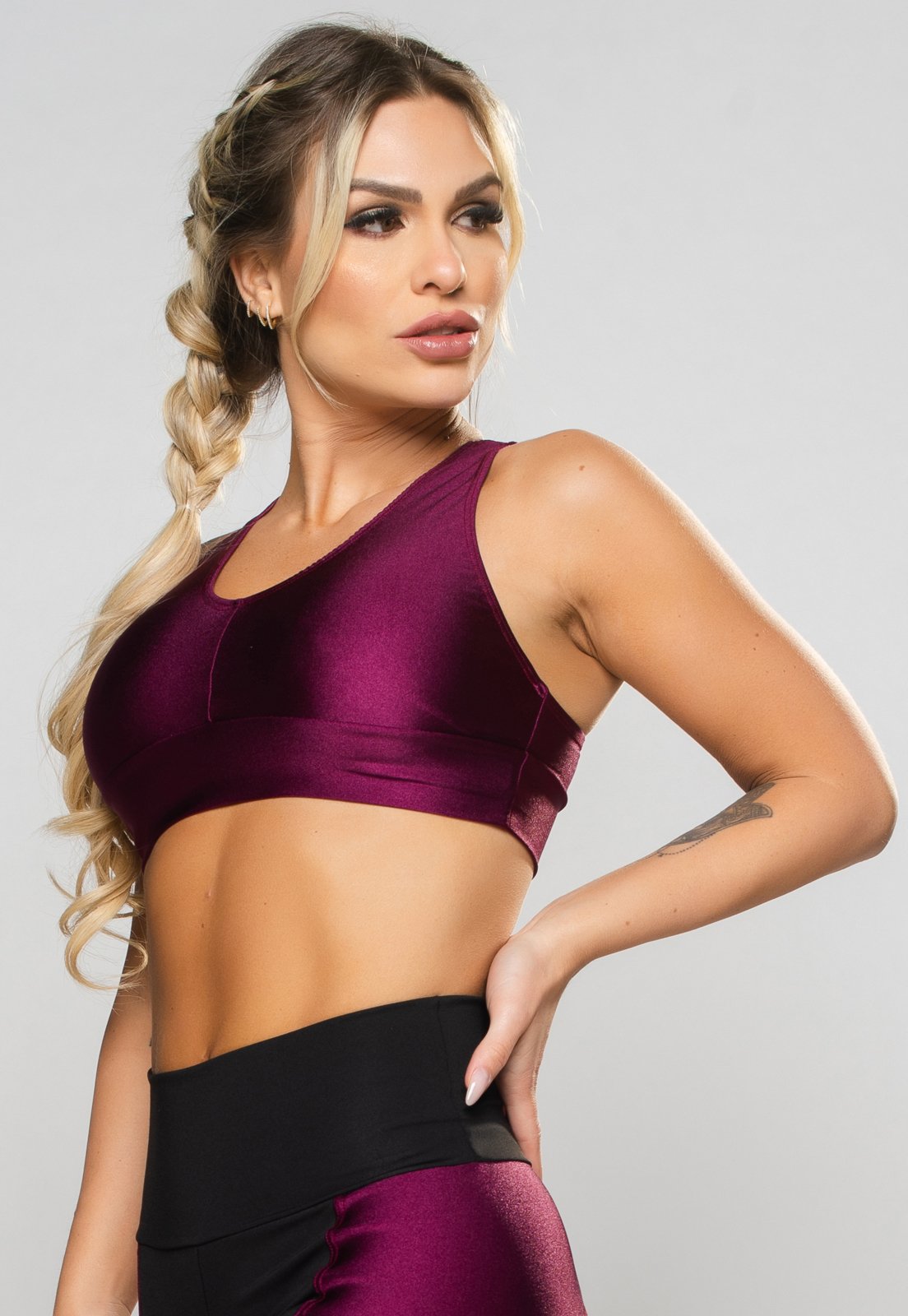 Top MVB Modas Nadador Poliamida Brilhosa Feminino Fitness Vinho