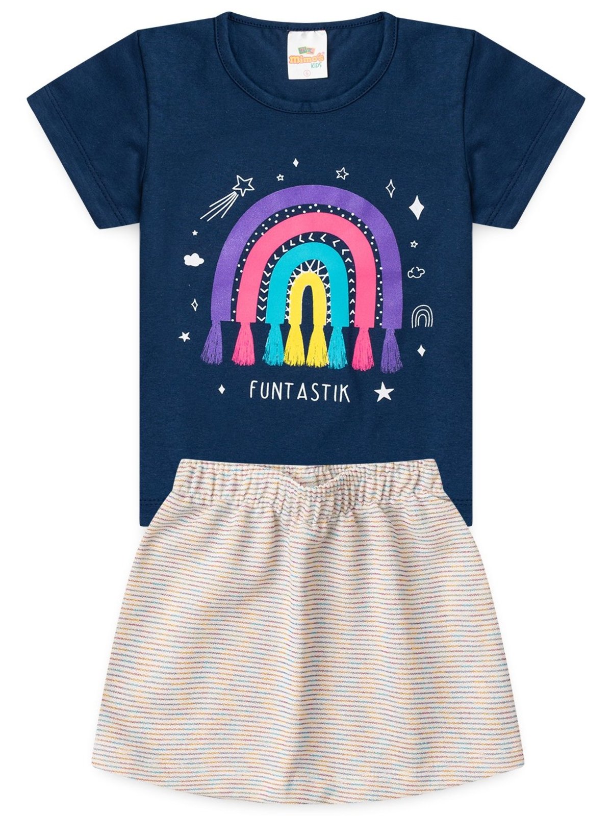 Infantil - Conjunto Feminino Verão com saia de brilho Tam 2 ao 14 anos Marinho