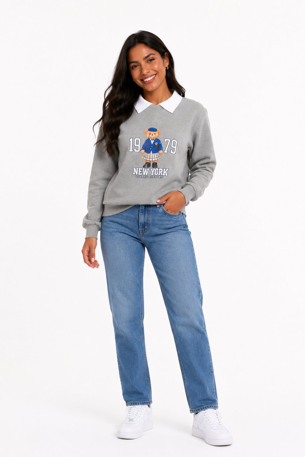 Moletom Feminino D Bell Outlet Fashion Urso Cinza