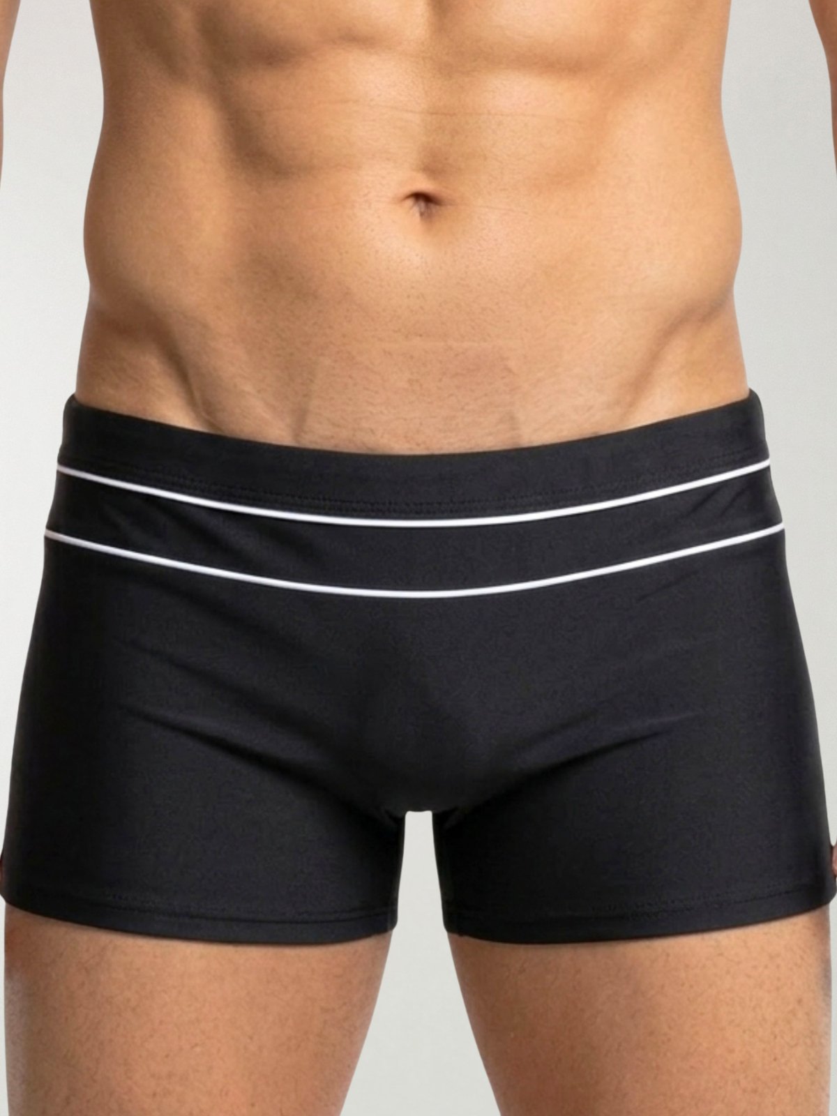 Sunga Boxer Orla da Praia Lisa Com Forro Com Vivo Horizontal Preto e Branco