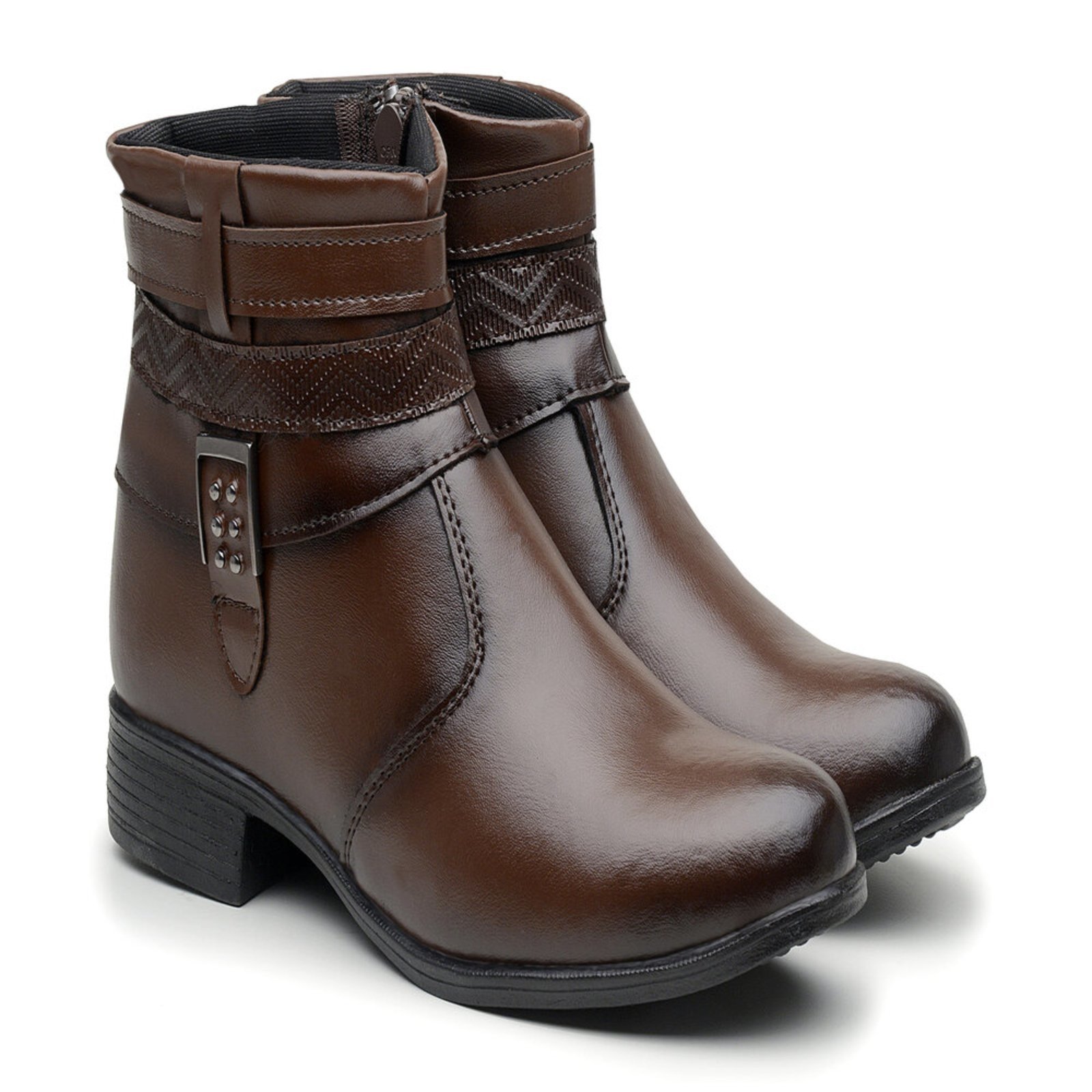 Bota Coturno Casual Bico Redondo Mr Try Shoes Salto Quadrado Marrom