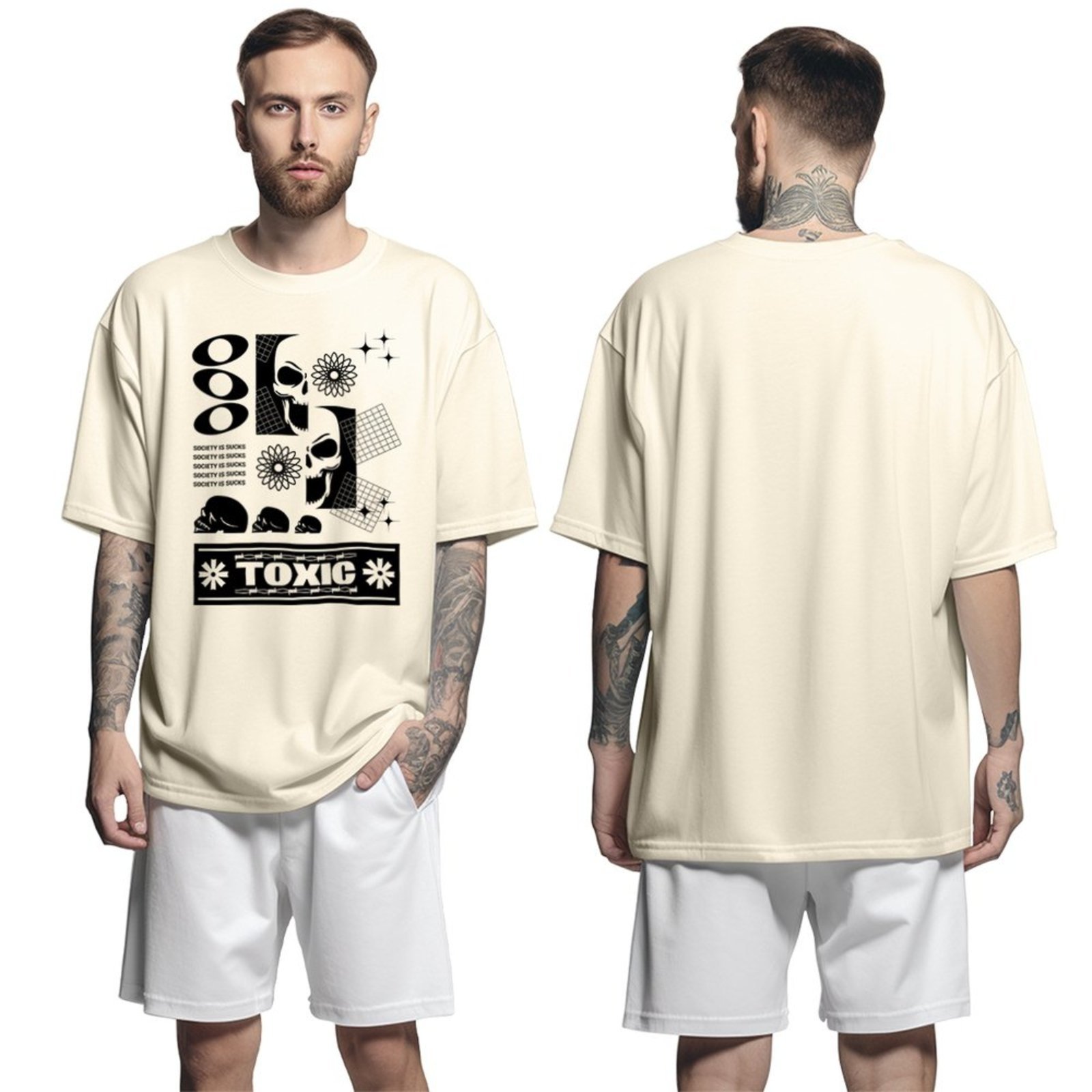 Camiseta Oversized Streetwear Genuine Grit Masculina Larga 100% Algodão 30.1 Toxic – Bege – P