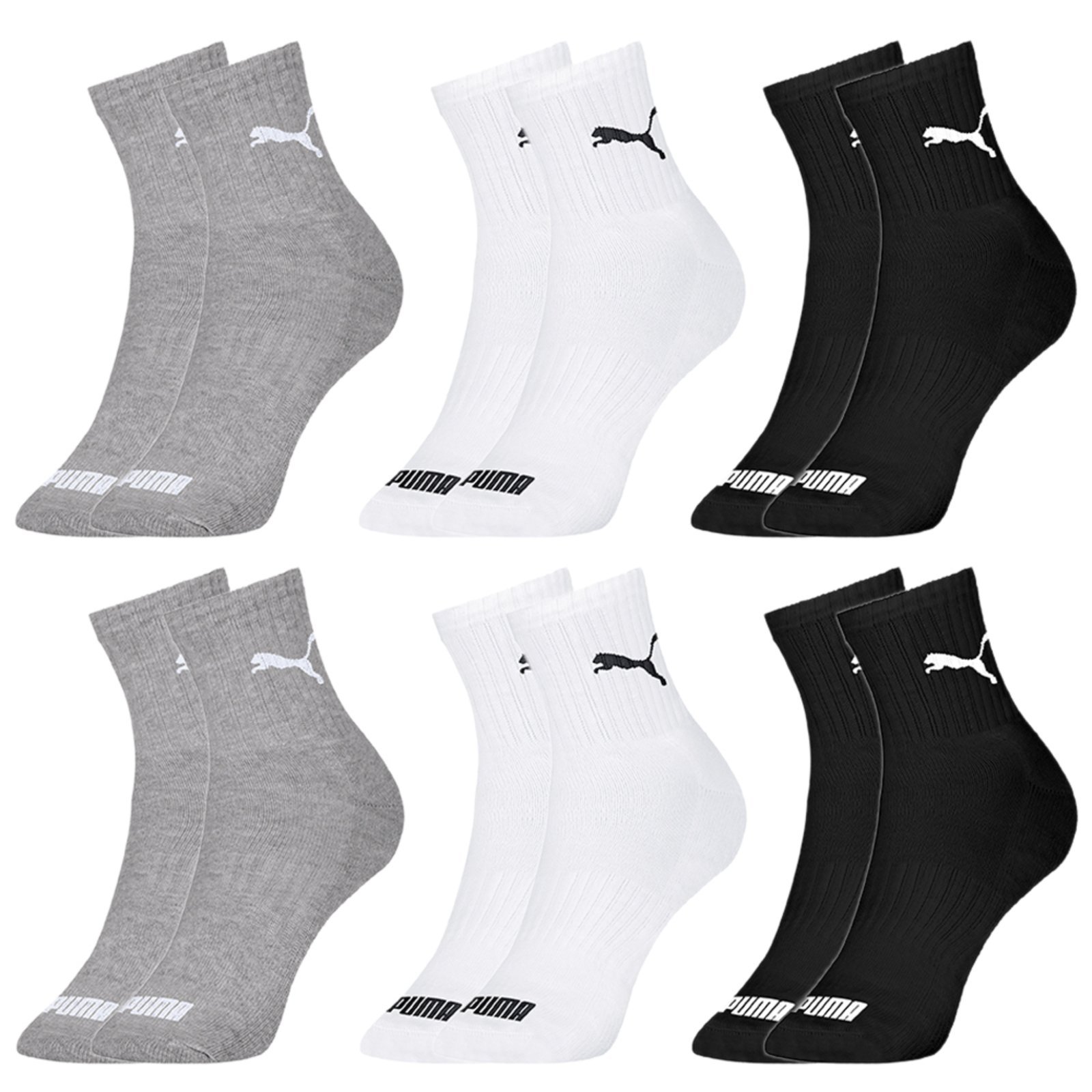 Kit 6 Pares Meias Puma Cano Médio Algodão Masculino Original Branco Preto Cinza