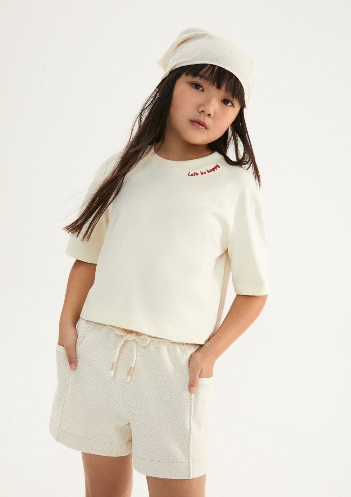 Vista 2 Infantil - Shorts Menina Reto Com Linho Hering Hering Kids off-white Hering Kids off-white