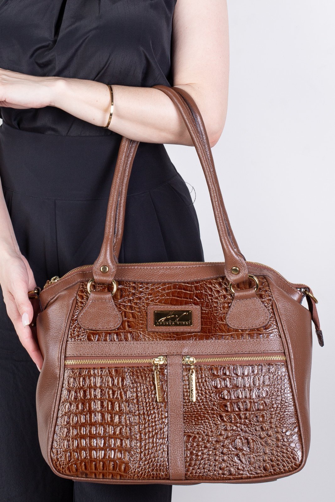 Vista 2 Bolsa de couro croco Luana - Whisky Andrea Vinci caramelo Andrea Vinci caramelo