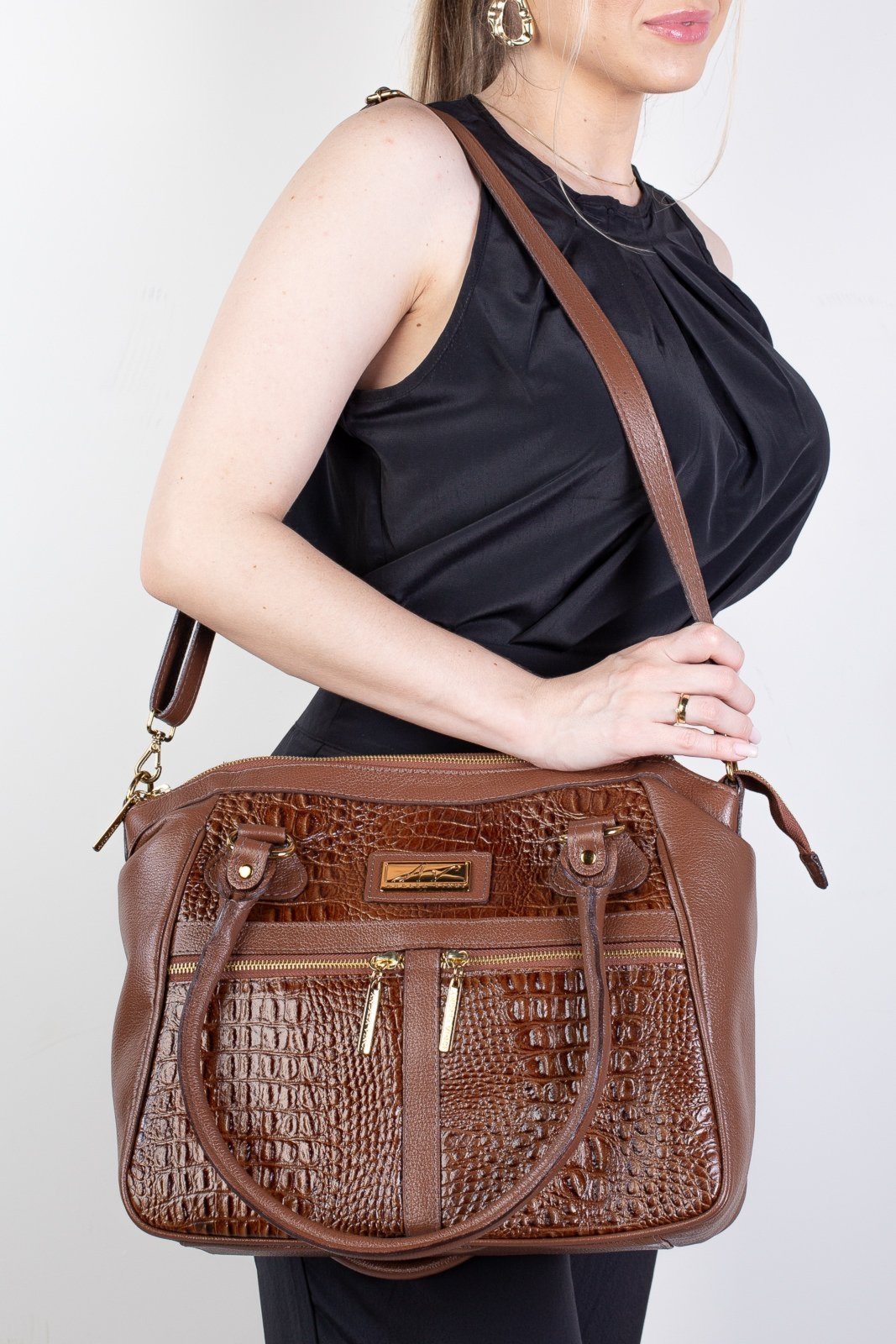 Vista 3 Bolsa de couro croco Luana - Whisky Andrea Vinci caramelo Andrea Vinci caramelo
