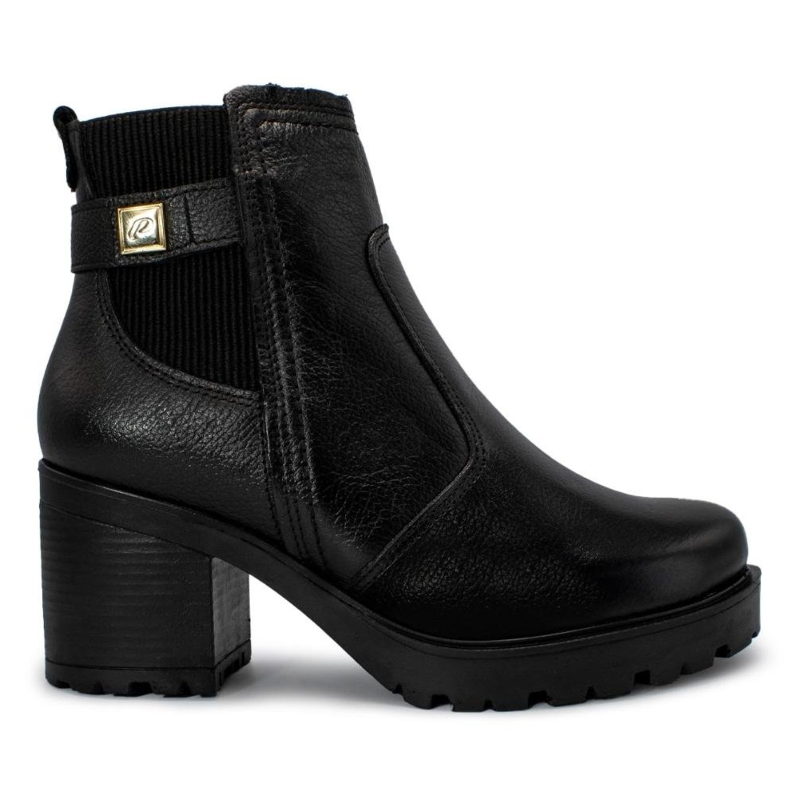 Bota Pegada Feminina Em Couro Salto Bloco Tratorado 282603 Preto