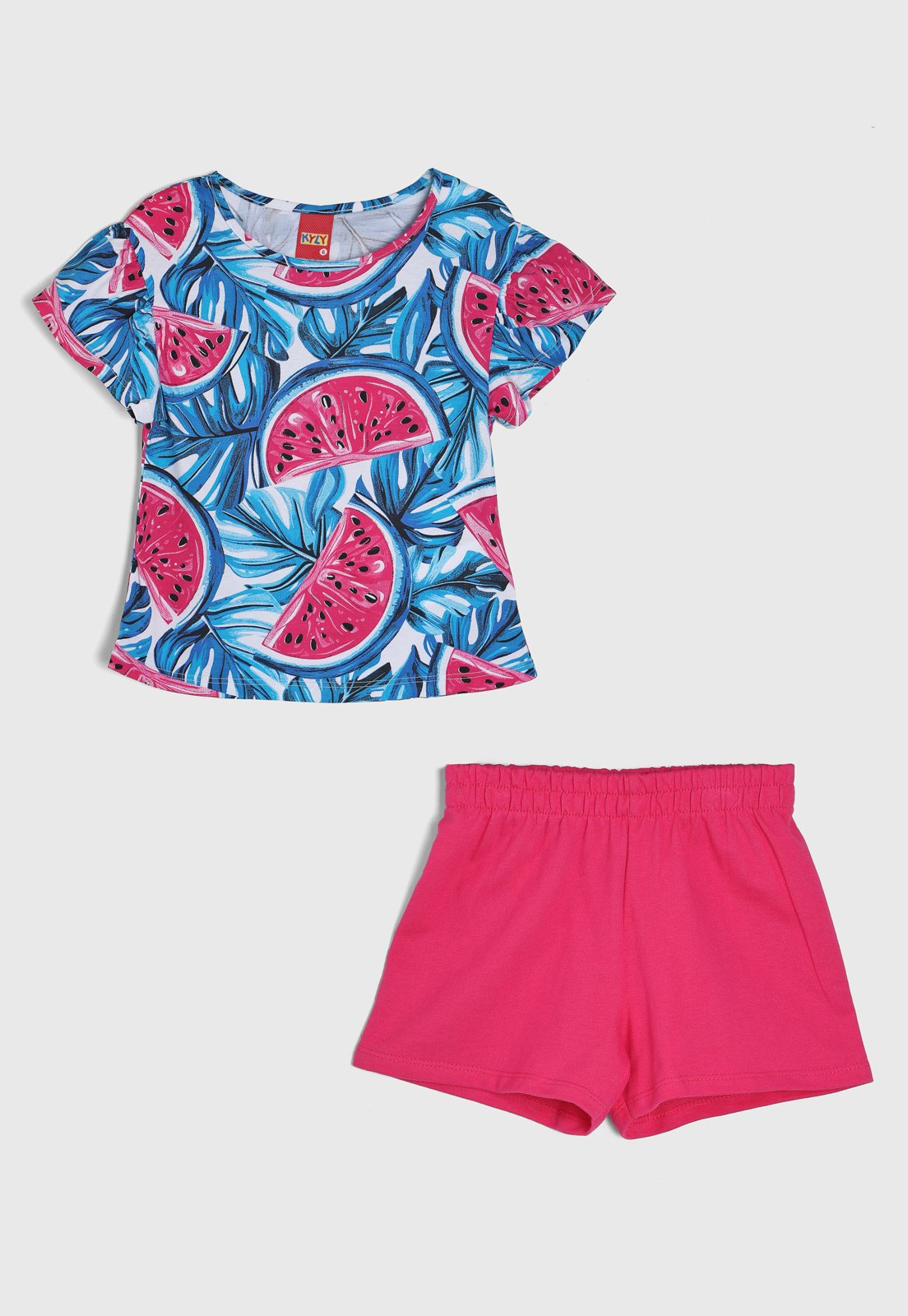 Vista 2 Infantil - Conjunto Kyly Blusa Estampada Melancias e Short pink Kyly pink