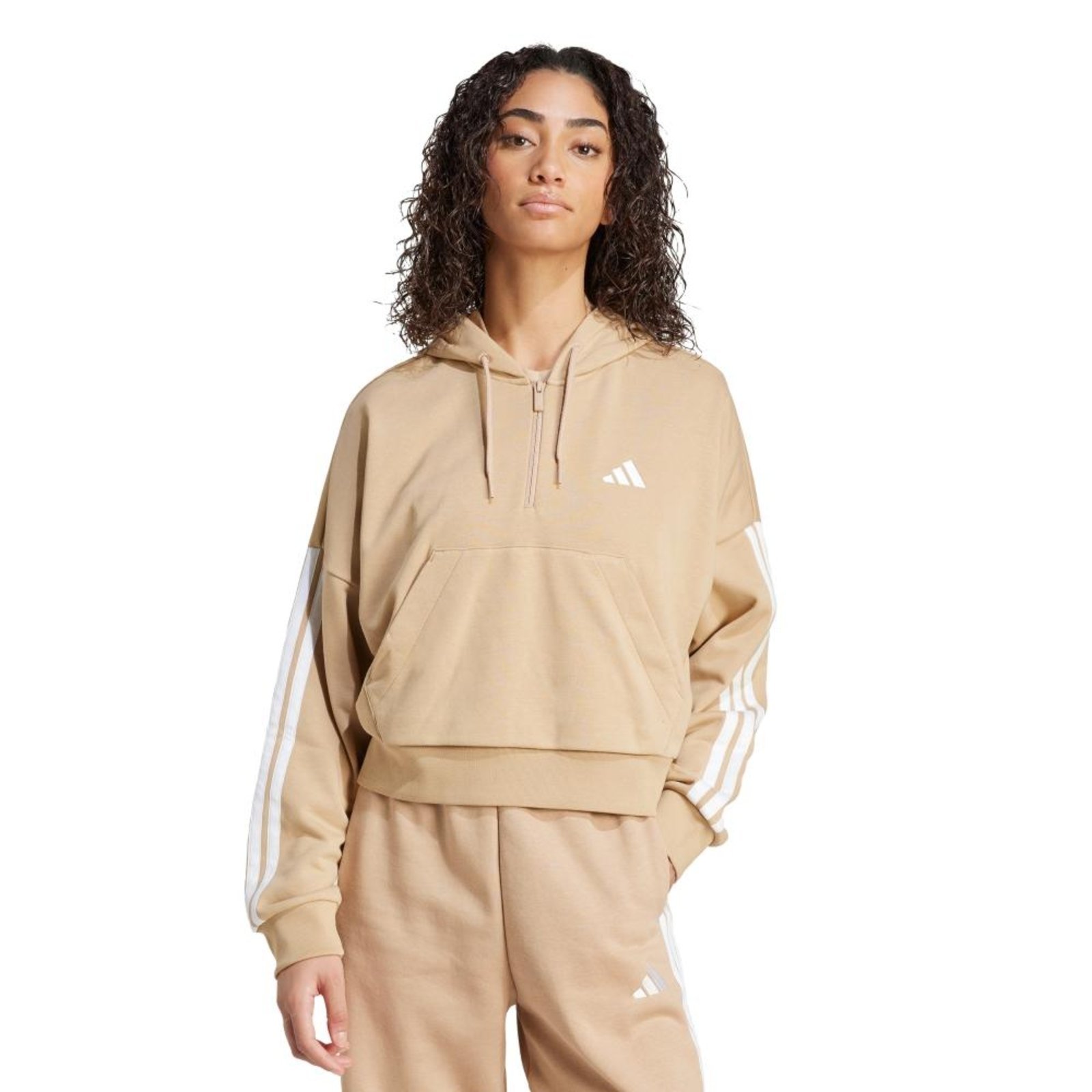 Moletinho Capuz Zíper Essentials Três Listras adidas Sportswear Marrom