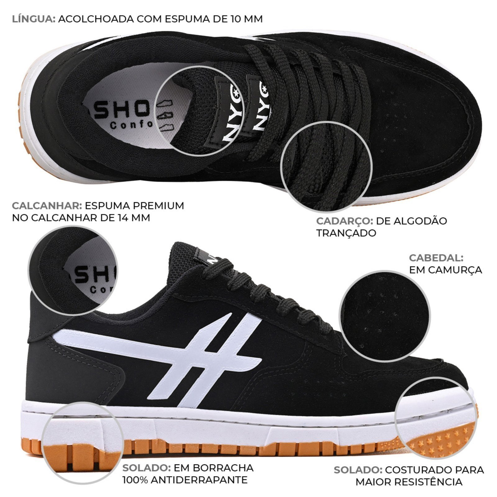 Vista 3 Tenis Masculino Original Skate Nyc Shoes Moda Skatista branco branco