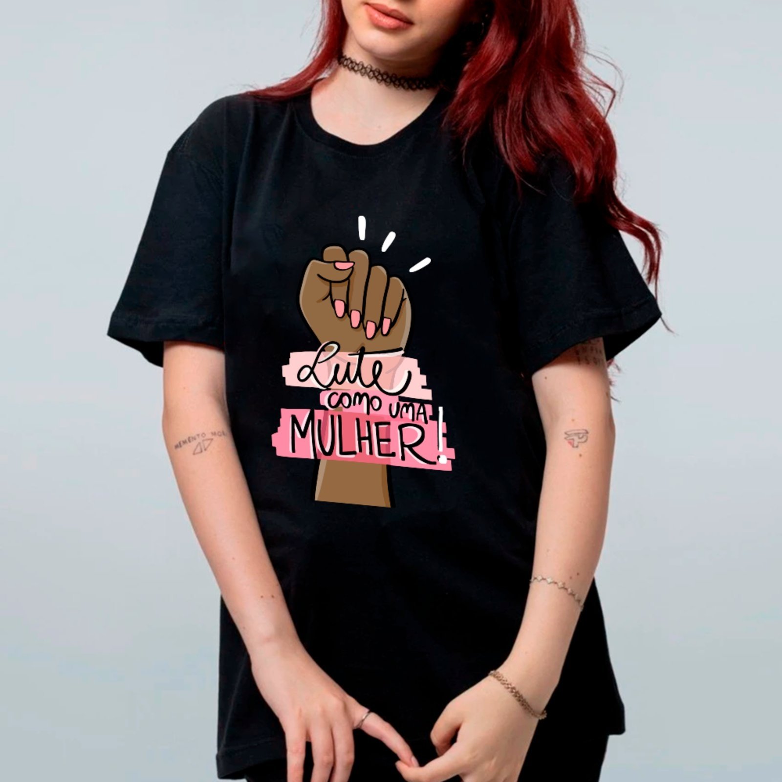 Camiseta Ousy Básica Lute Como Uma Mulher Força Feminina Preto
