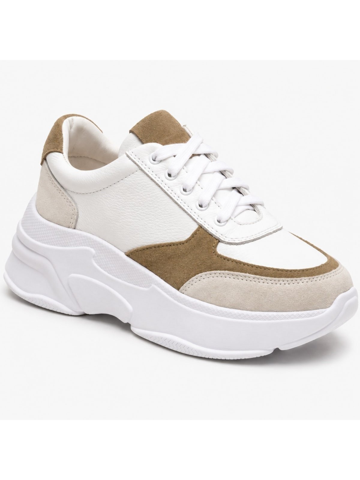 Tênis Chunky Feminino Couro Sola Alta Cadarço Conforto Leve Branco