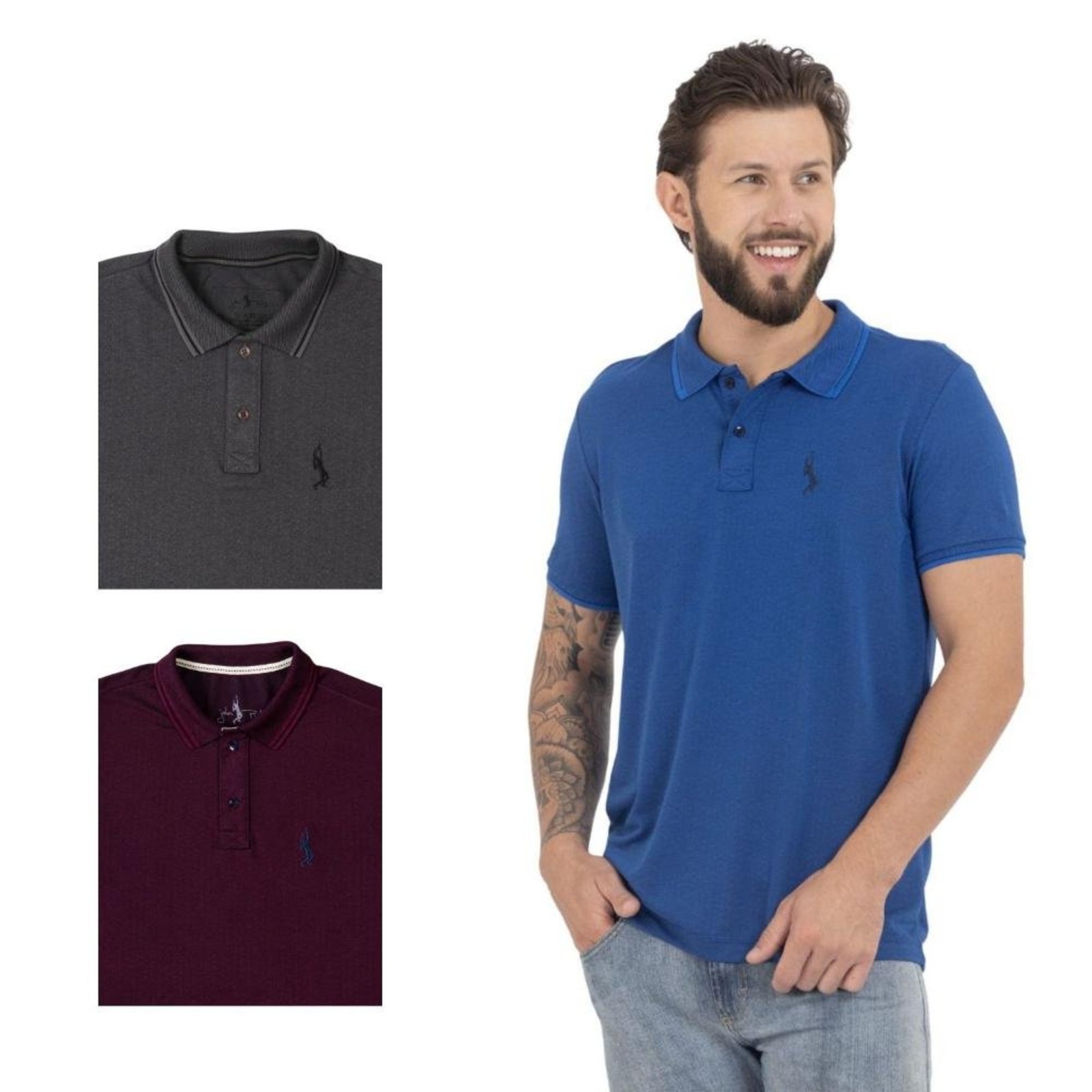 Kit 3 Camisa Polo Masculina Slim Piquet Algodão Ocasiões