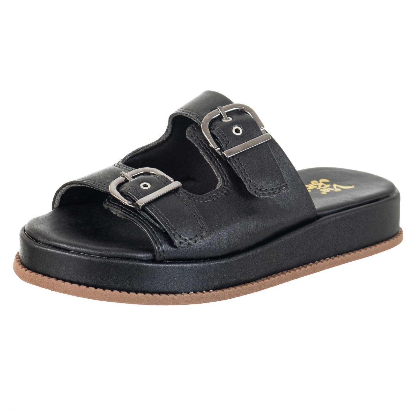 Tamanco FlatForm Papete Feminino Via Birigui Com Fivelas Preto