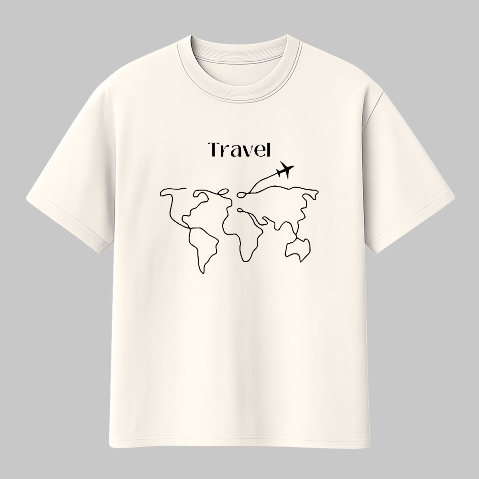 Camiseta Básica Travel Mapa Mundo Estilo Minimalista Viagem Off White