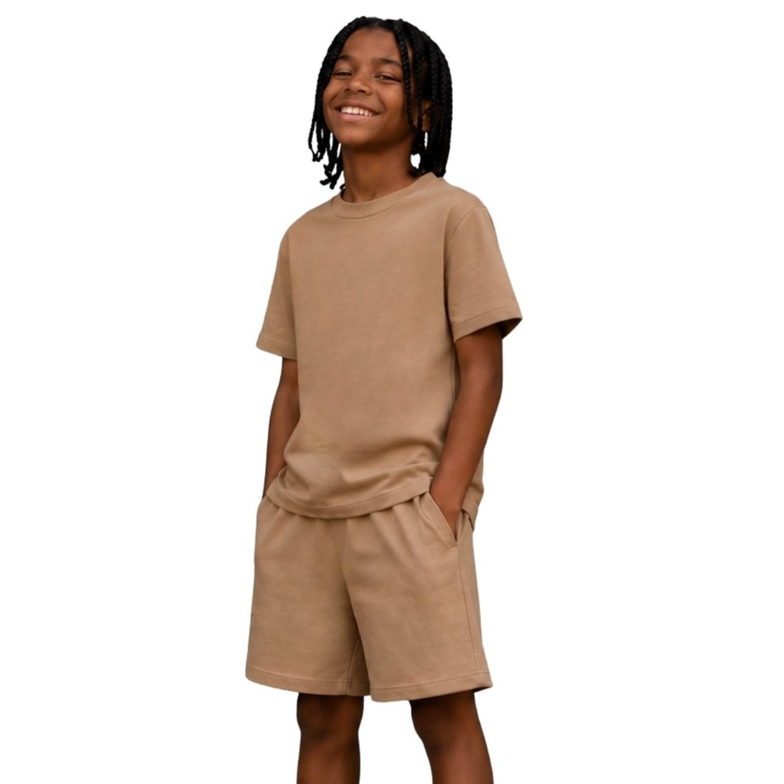 Infantil - Conjunto Camiseta Manga Curta e Bermuda Suedine Liso Conforto Diário