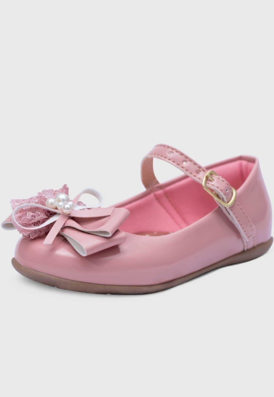 Infantil – Sapatilha Popidi Menina Laço Perola Renda Rosa