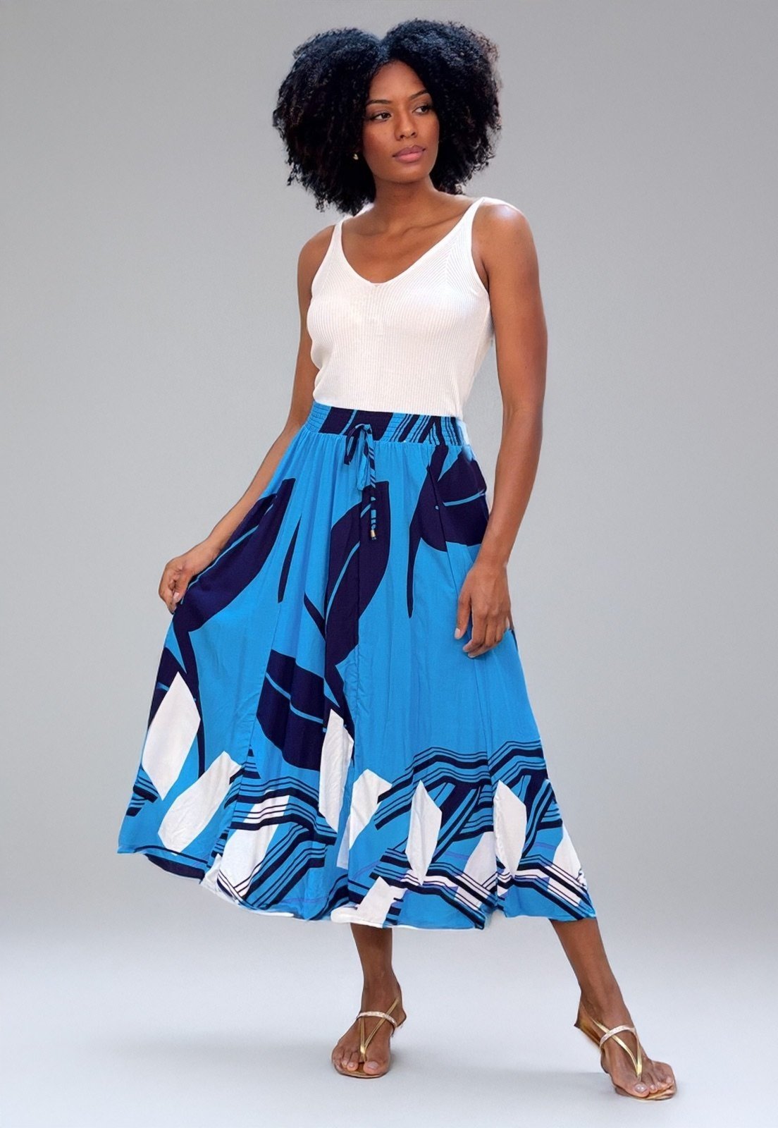 Saia Longa Amazonia Vital Estampa Imbé Blue