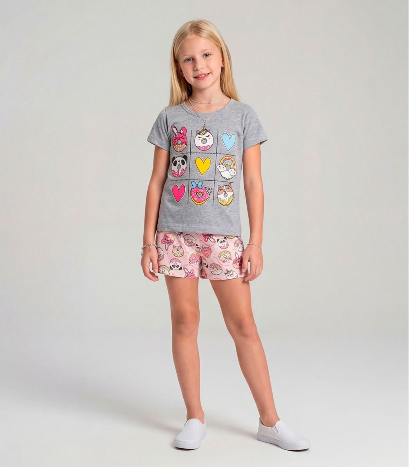 Pijama Menina Brilha no Escuro Kappes Cinza