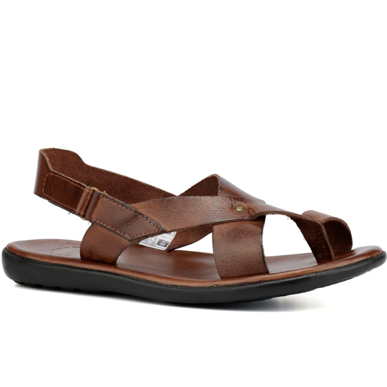 Sandália Couro Casual Masculina Palmilha Comfort Forro Couro Versátil Ajustável Leve Macia Marrom Tabaco