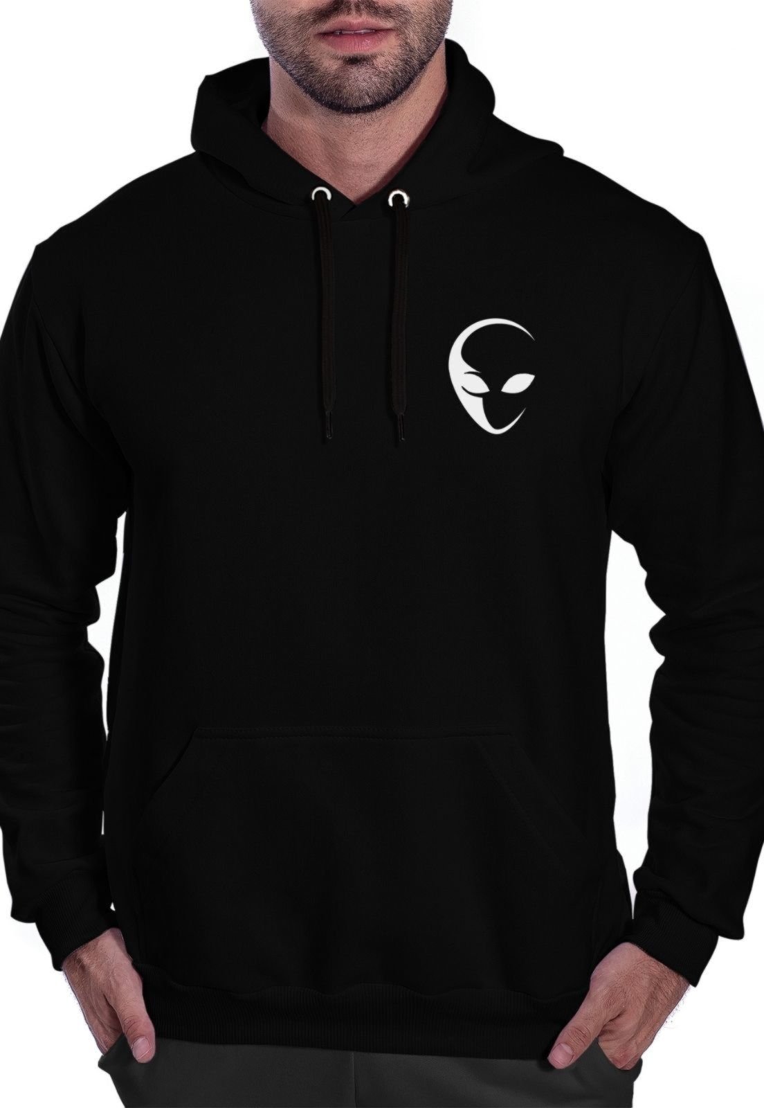 Blusa de Frio Moletom Flanelado Benellys Alien ET Canguru Preto