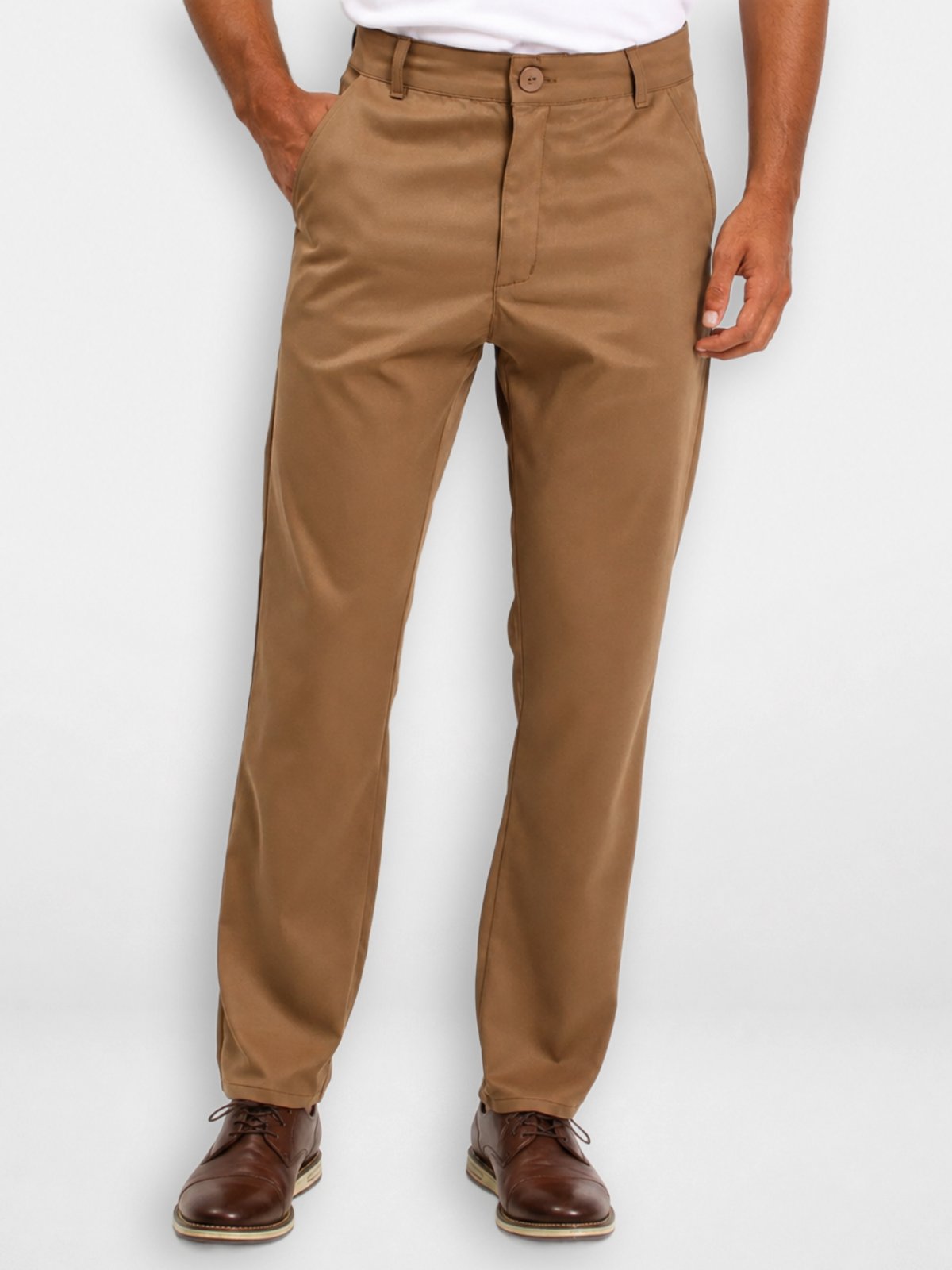 Calça Masculina Pompier Chino de Alfaiataria em Sarja com Elastano Marrom