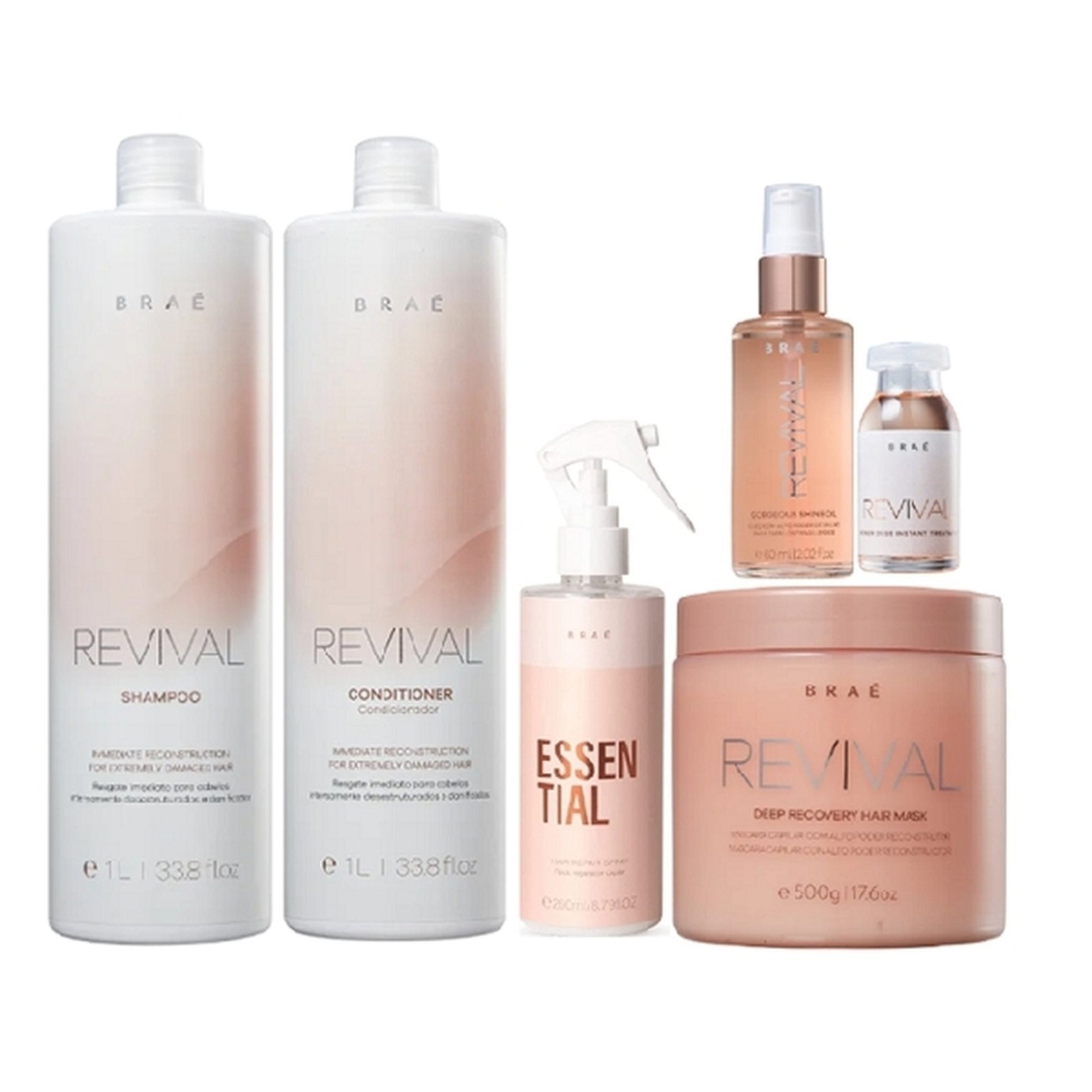 Brae Revival Shampoo+Condicionador 1L+Essential 260ml+Mascara 500g+Shine Oil 60ml+Power Dose 13ml
