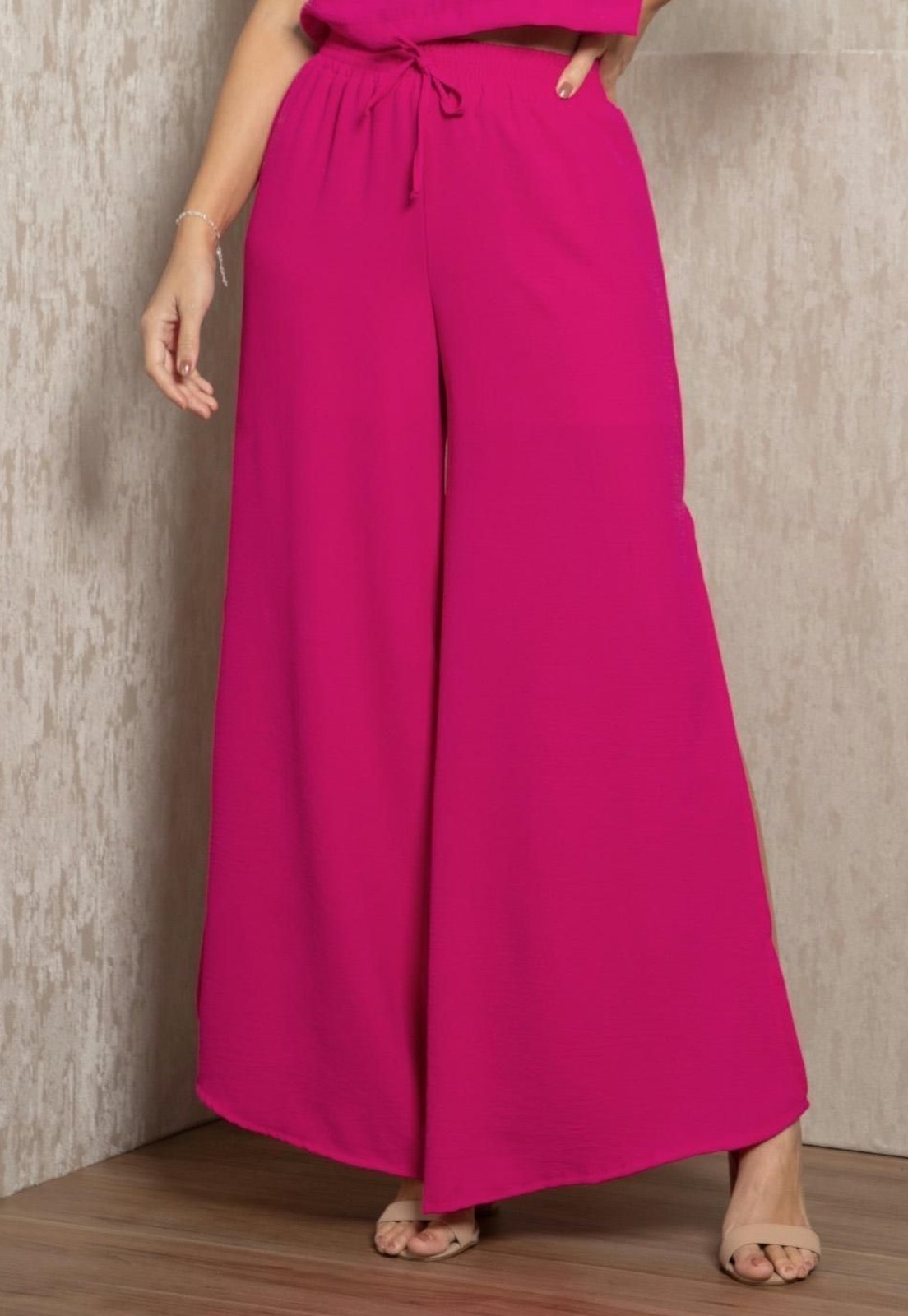 Calça Com Fendas E Bolsos Rosa Quintess