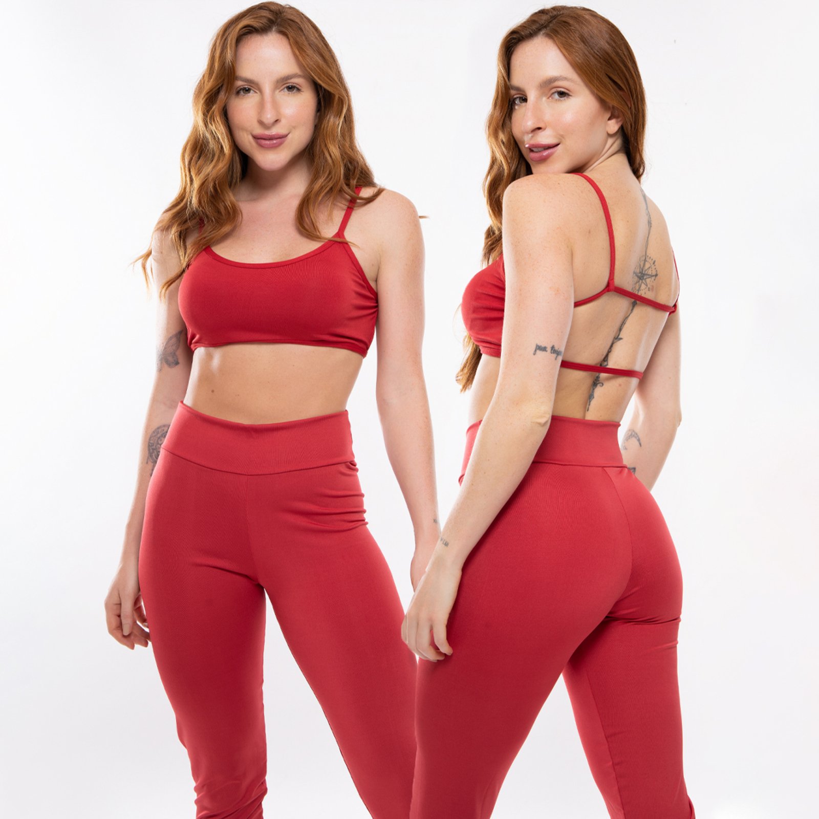 Conjunto Fitness Gringa Feminino Bravaa Store Academia Calça Legging Top Decote 080+124 Vermelho