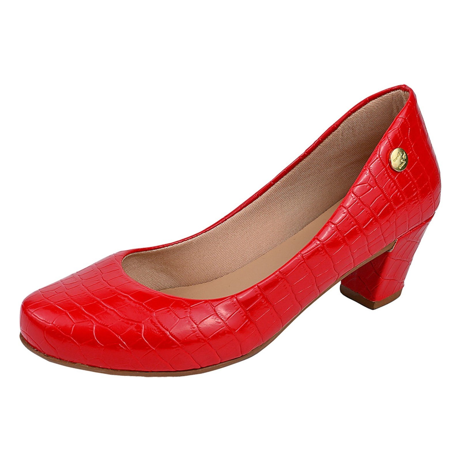 Scarpin Bico Redondo D.S Tamanhos Especiais Croco Vermelho