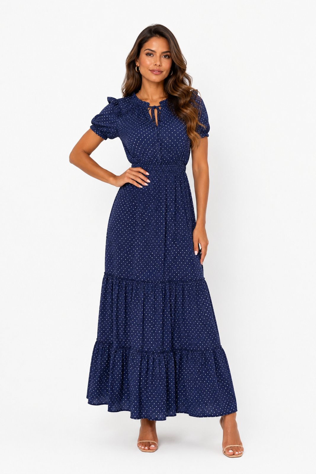Vestido Midi D Bell Outlet Fashion Poá 3 Marias Azul Marinho
