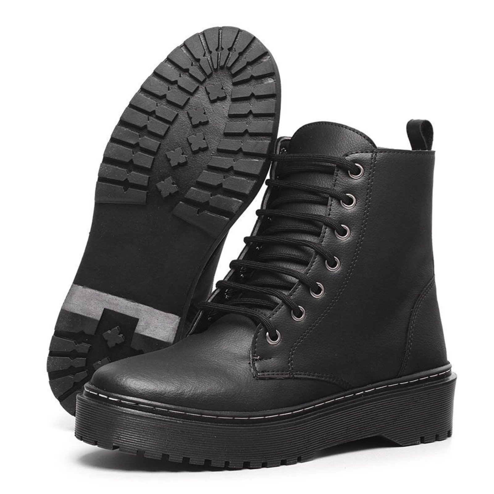 Coturno Feminino Bota Plataforma Blogueira Couro Preto