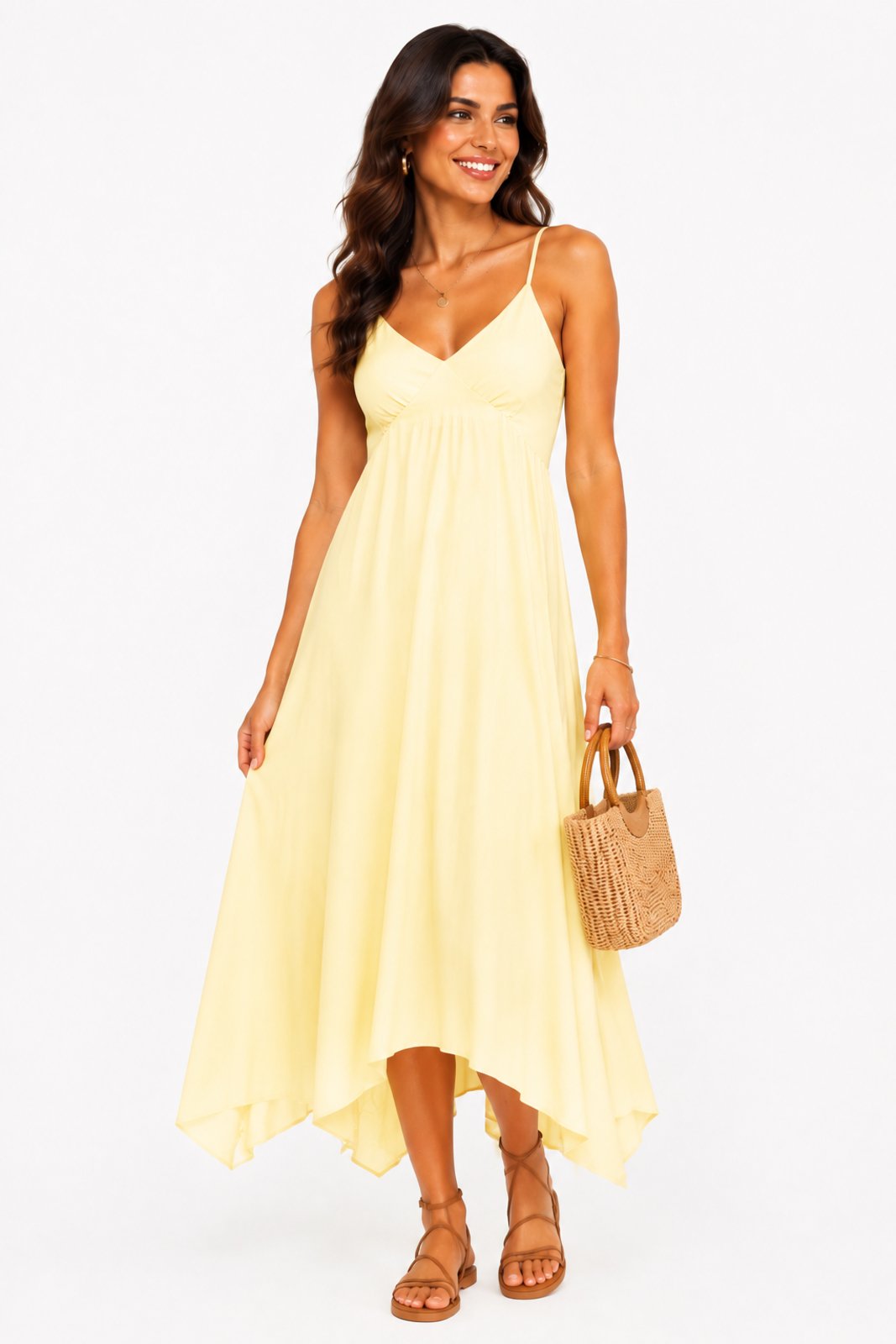 Vestido Midi D Bell Outlet Fashion Barra Assimétrica Amarelo Manteiga