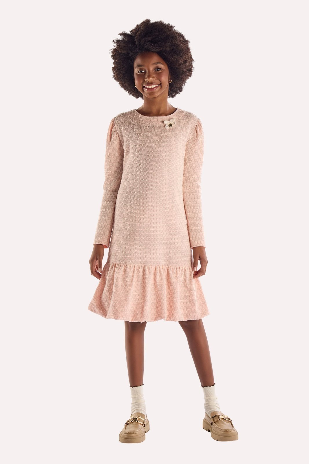 Infantil - Vestido Rosa em Jacquard Tweed