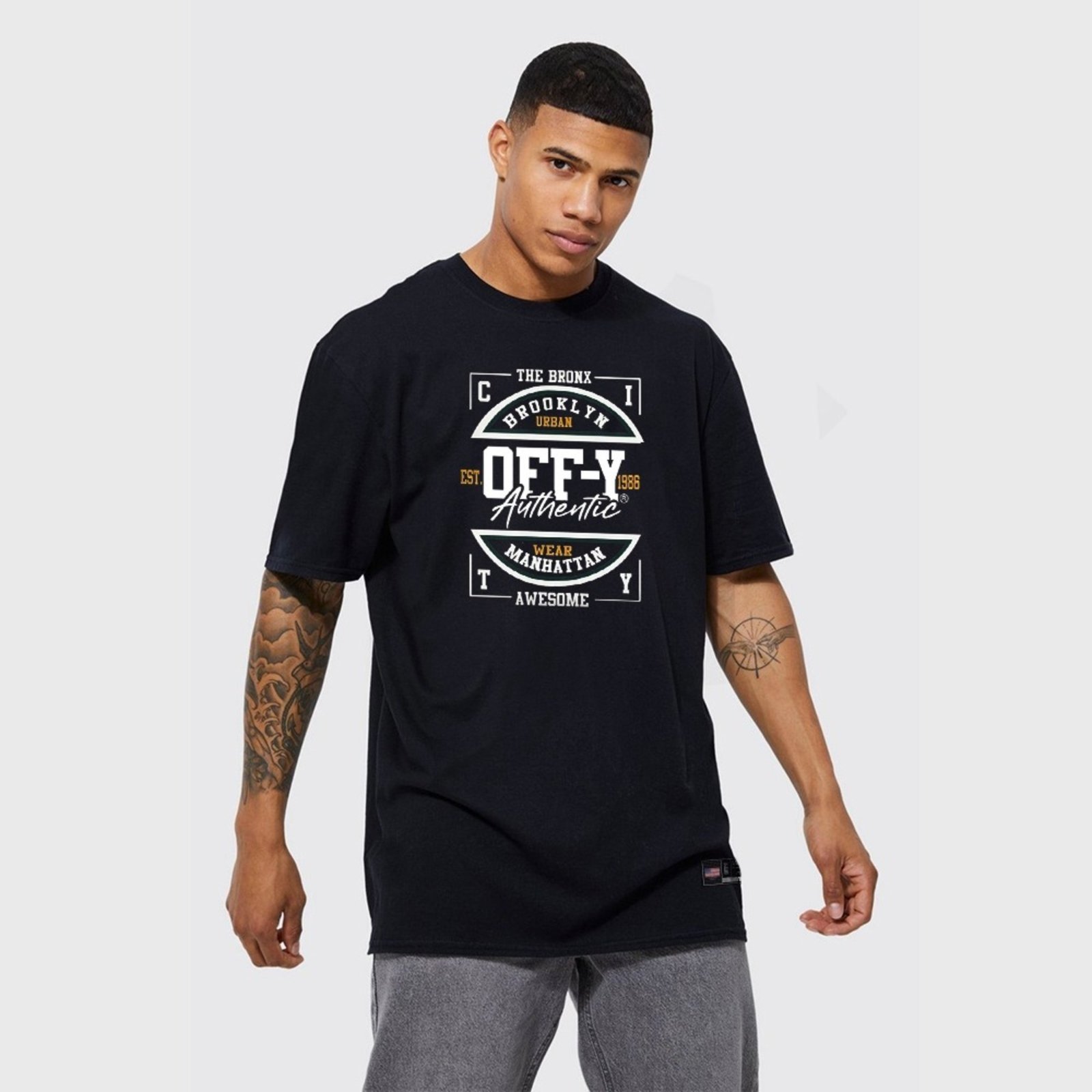 Camiseta Oversized Streetwear Urban City Preta Off-Y