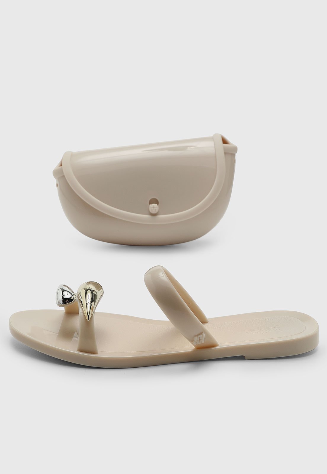 Vista 2 Kit Rasteira e Bolsa Feminina Melissa Detalhe Metalizado bege Melissa bege