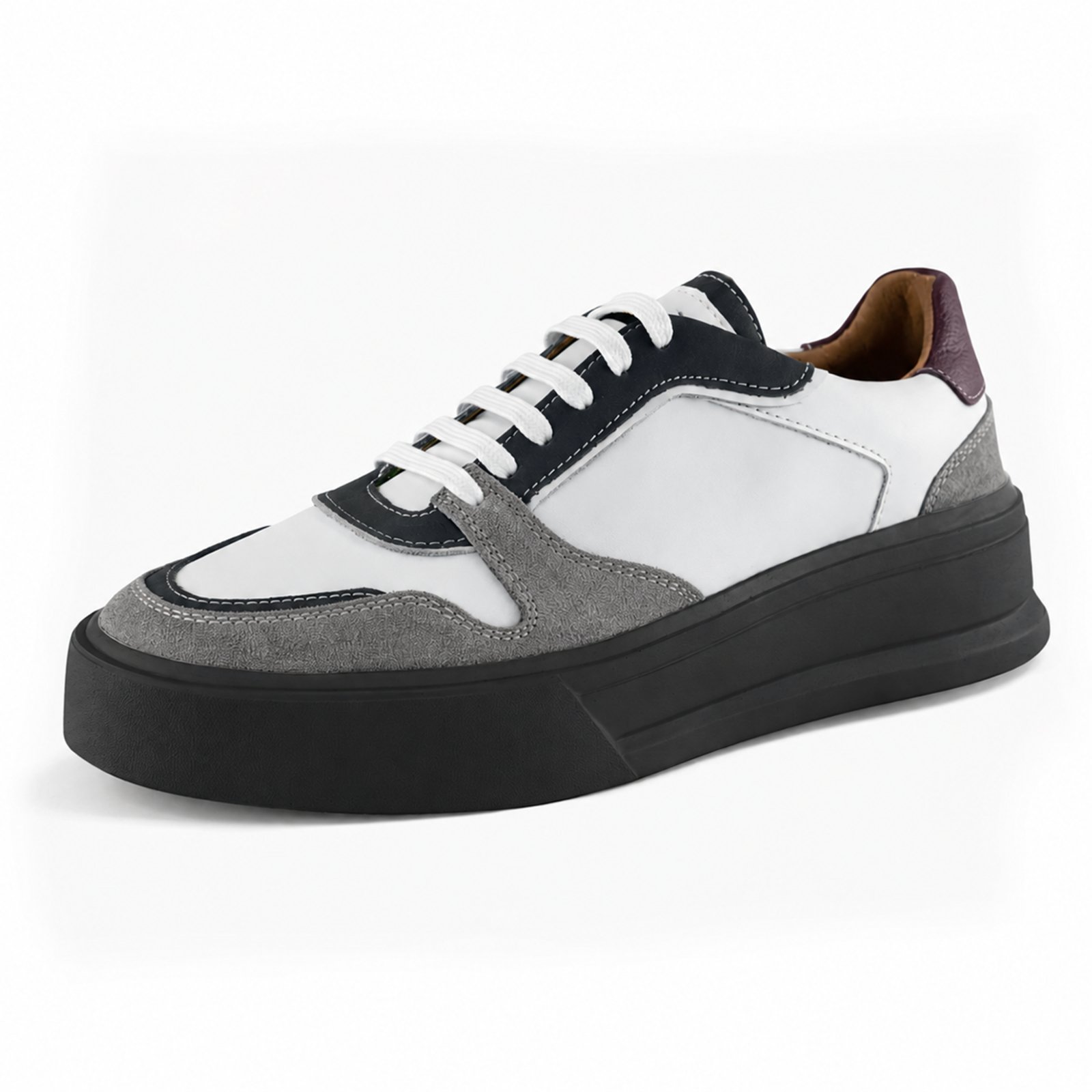 Tênis Masculino Navit Shoes Couro Legítimo Premium Forrado Conforto Solado Preto Leve Branco